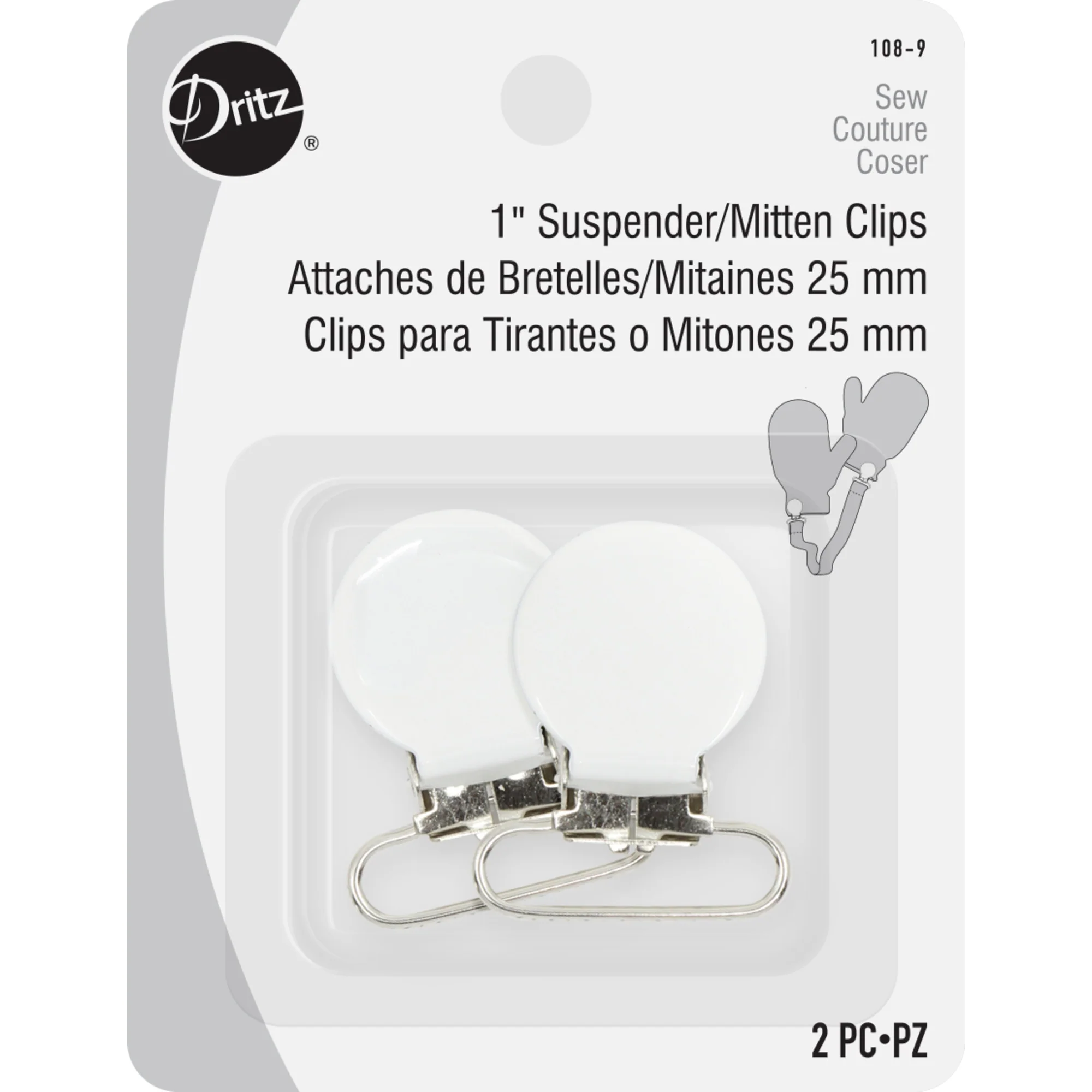 1" Suspender/Mitten Clips, 2 pc, White