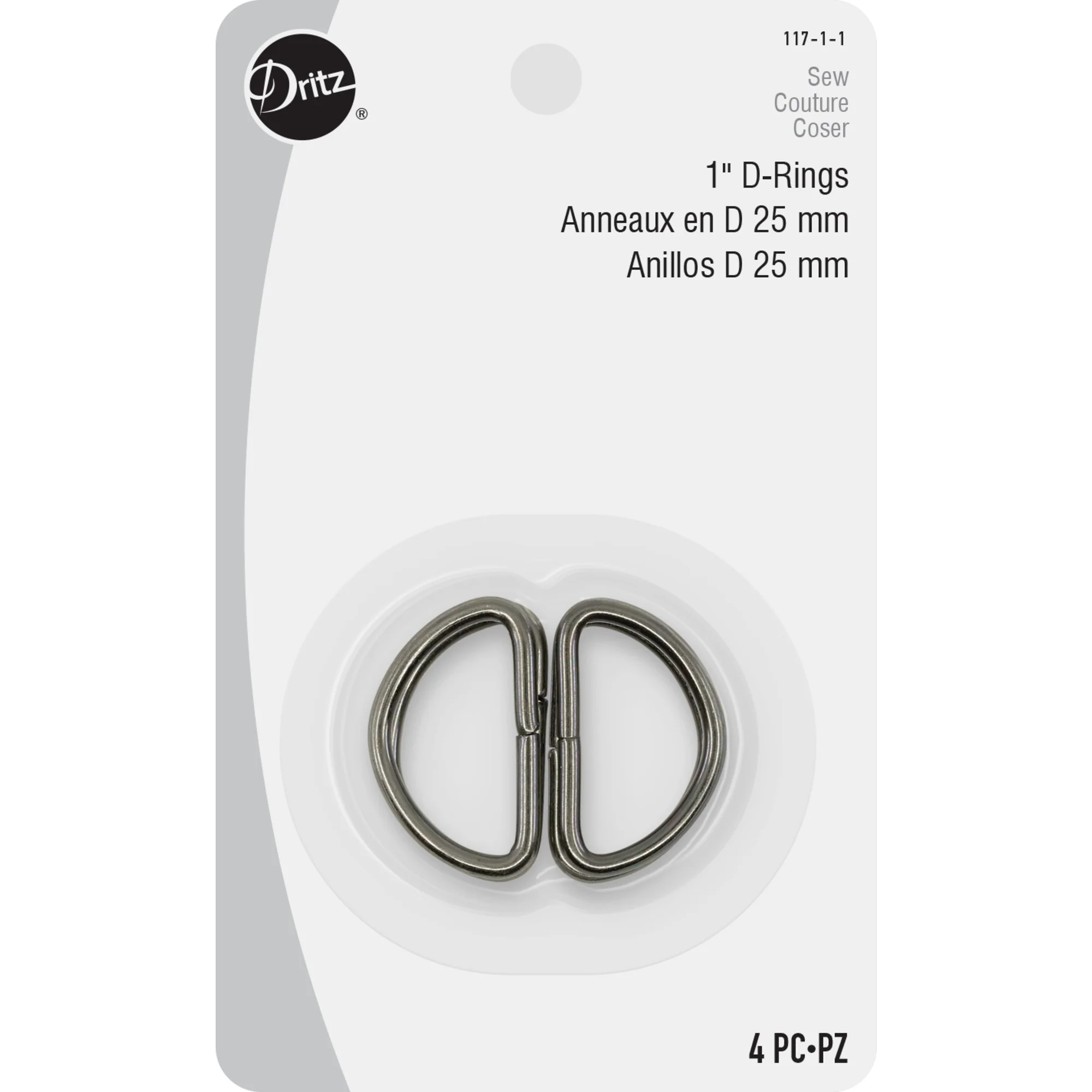 1" D-Rings, Black, 4 pc
