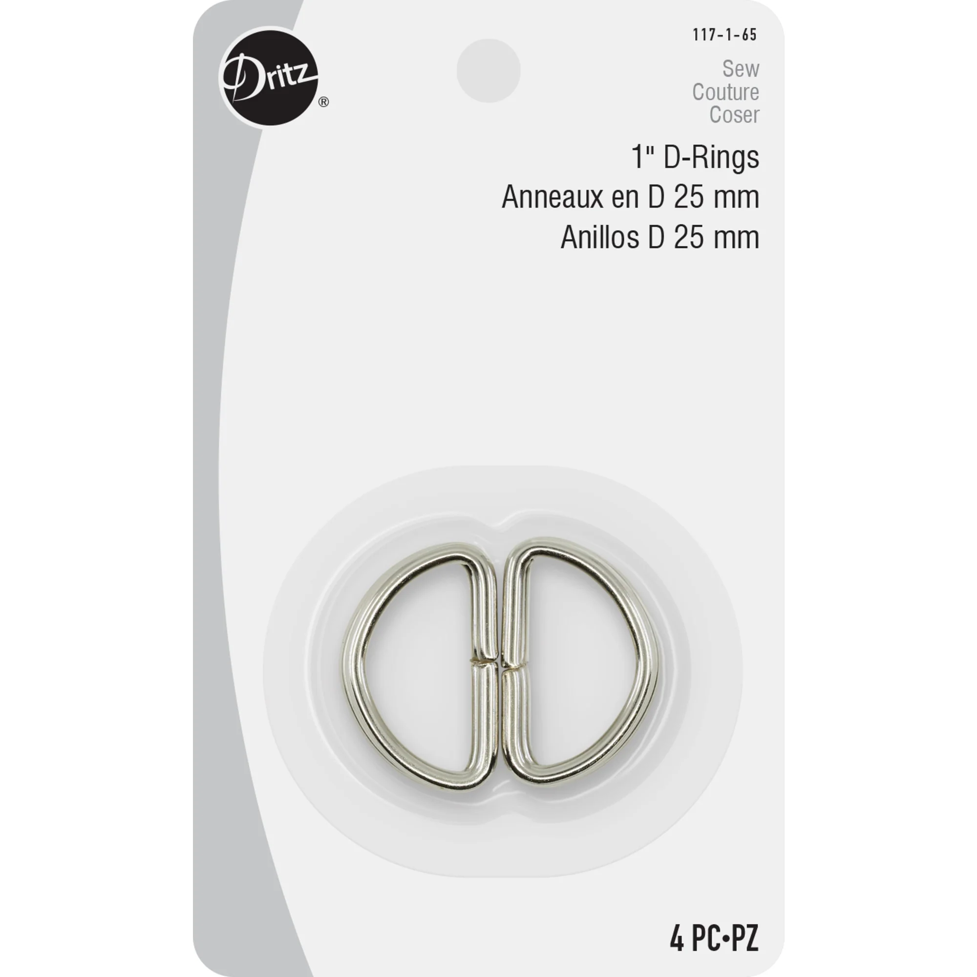 1" D-Rings, Nickel, 4 pc