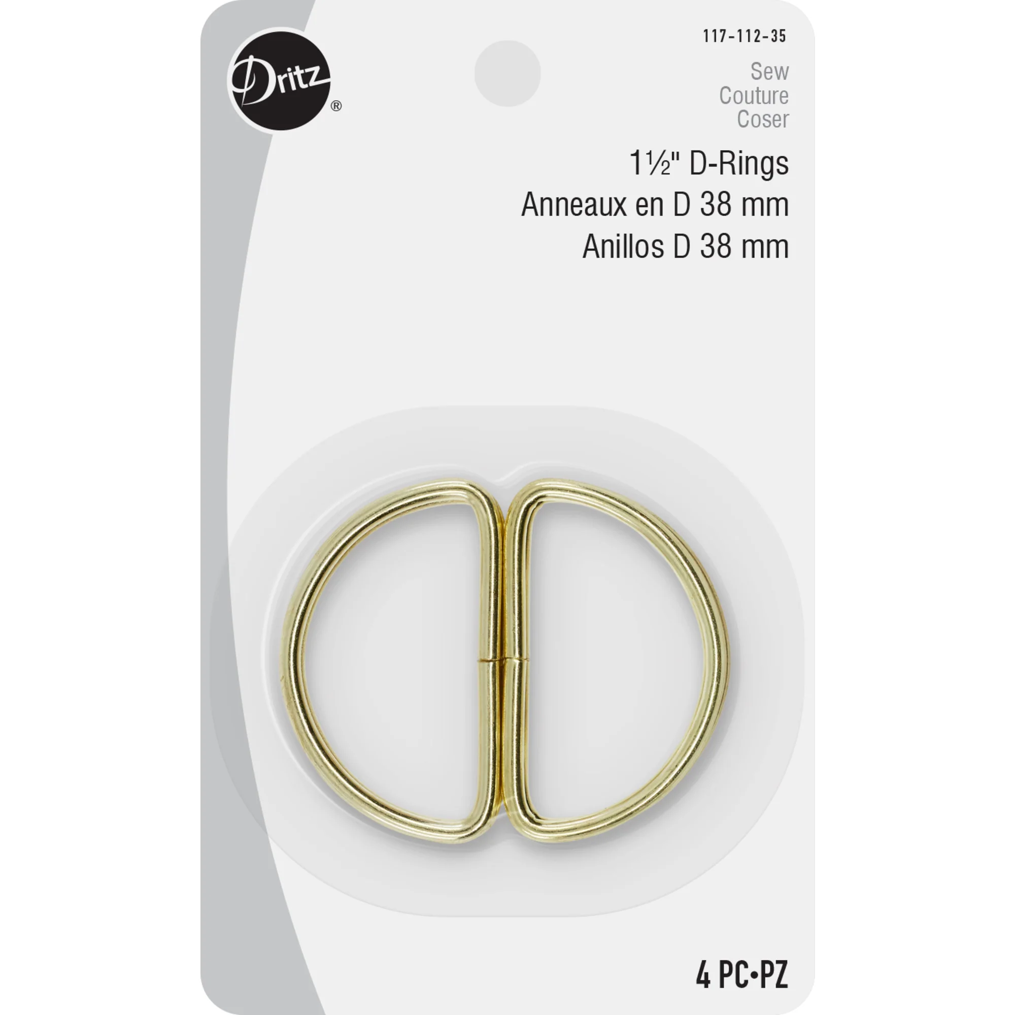 1-1/2" D-Rings, Gilt, 4 pc