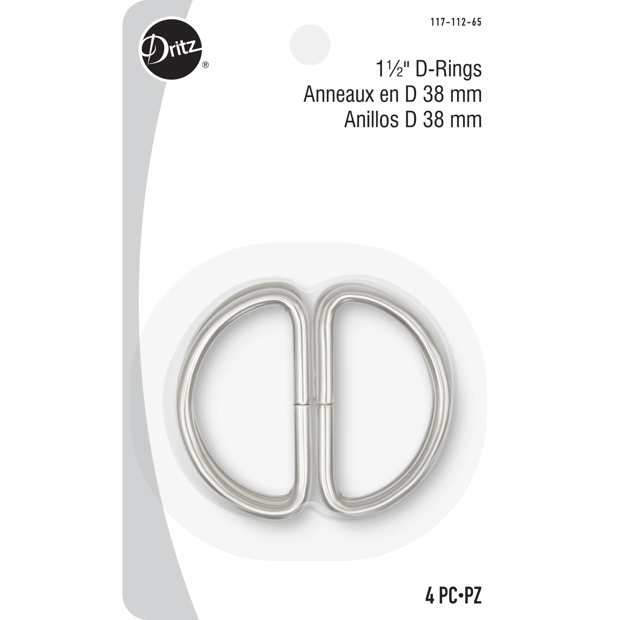 1-1/2" D-Rings, Nickel, 4 pc