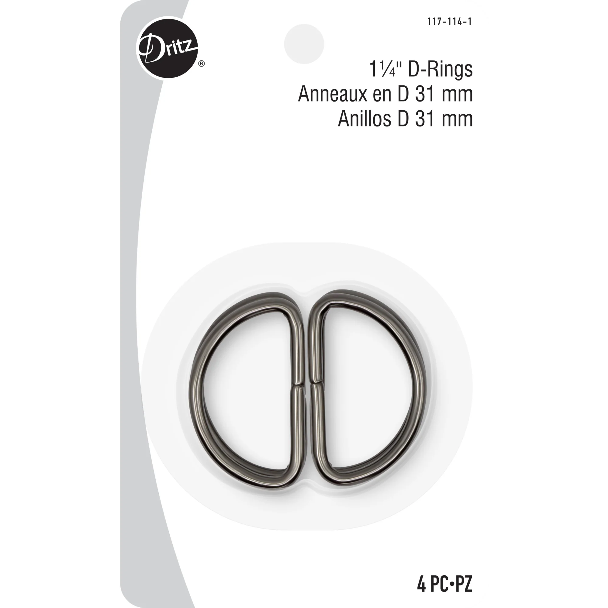 1-1/4" D-Rings, Black, 4 pc