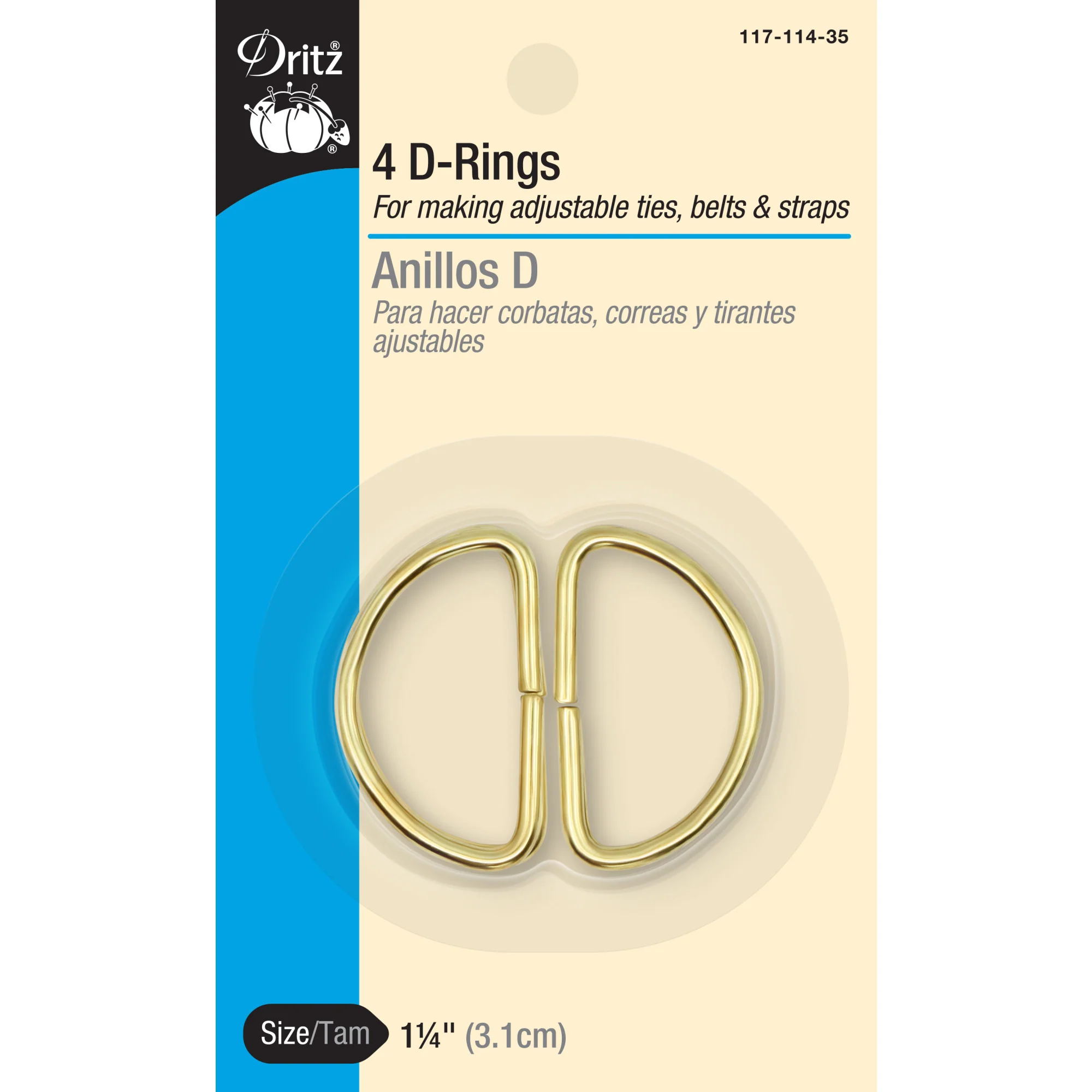 1-1/4" D-Rings, Gilt, 4 pc