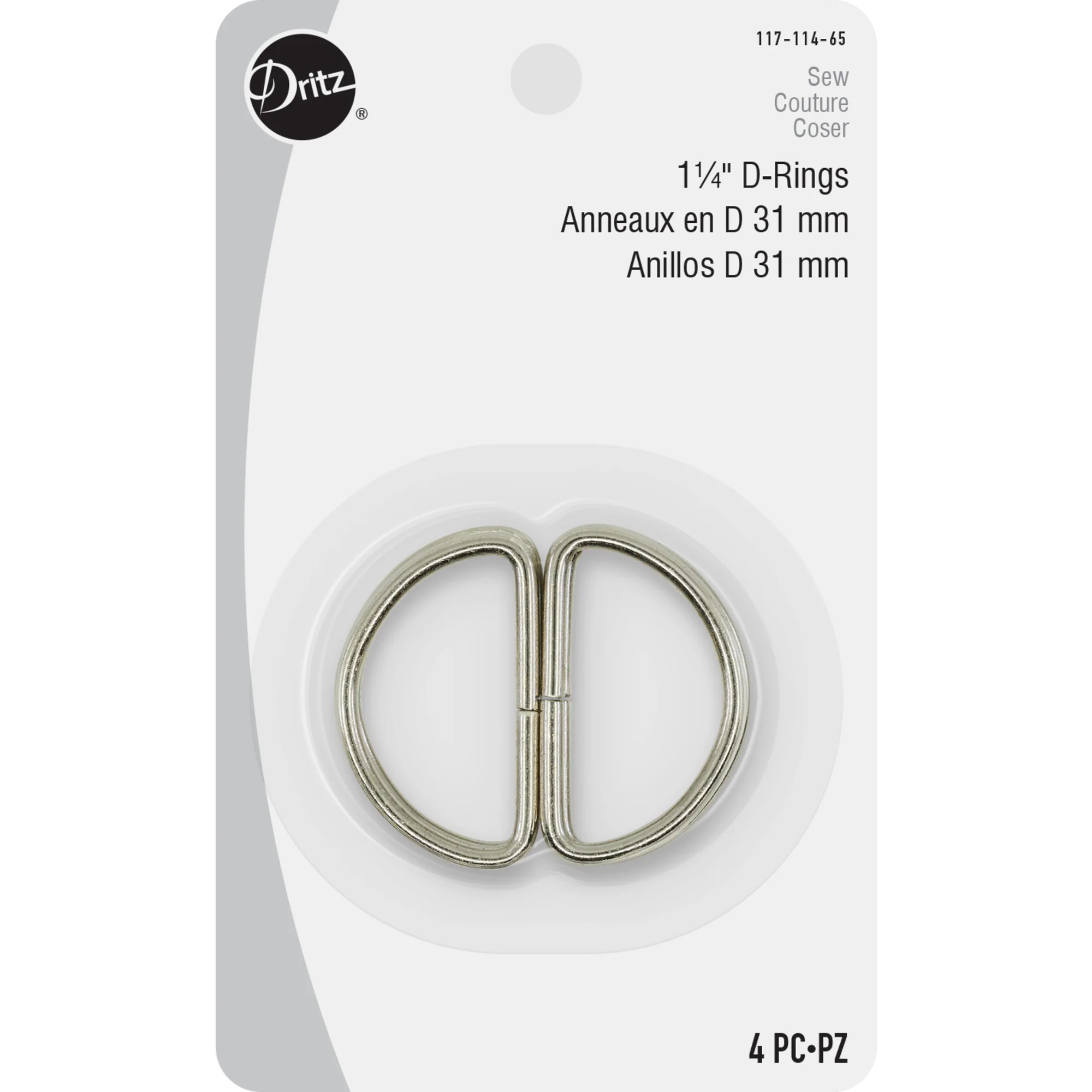 1-1/4" D-Rings, Nickel, 4 pc