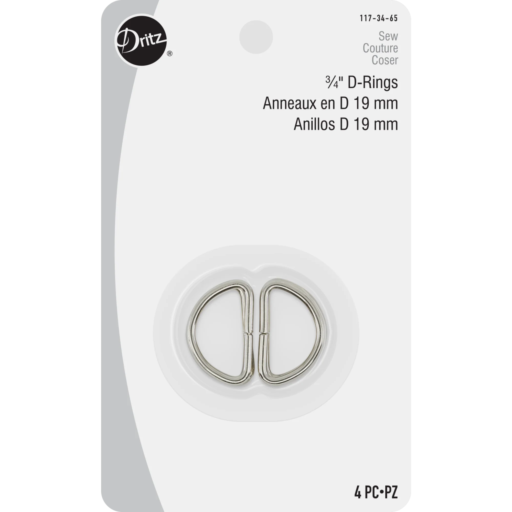3/4" D-Rings, Nickel, 4 pc