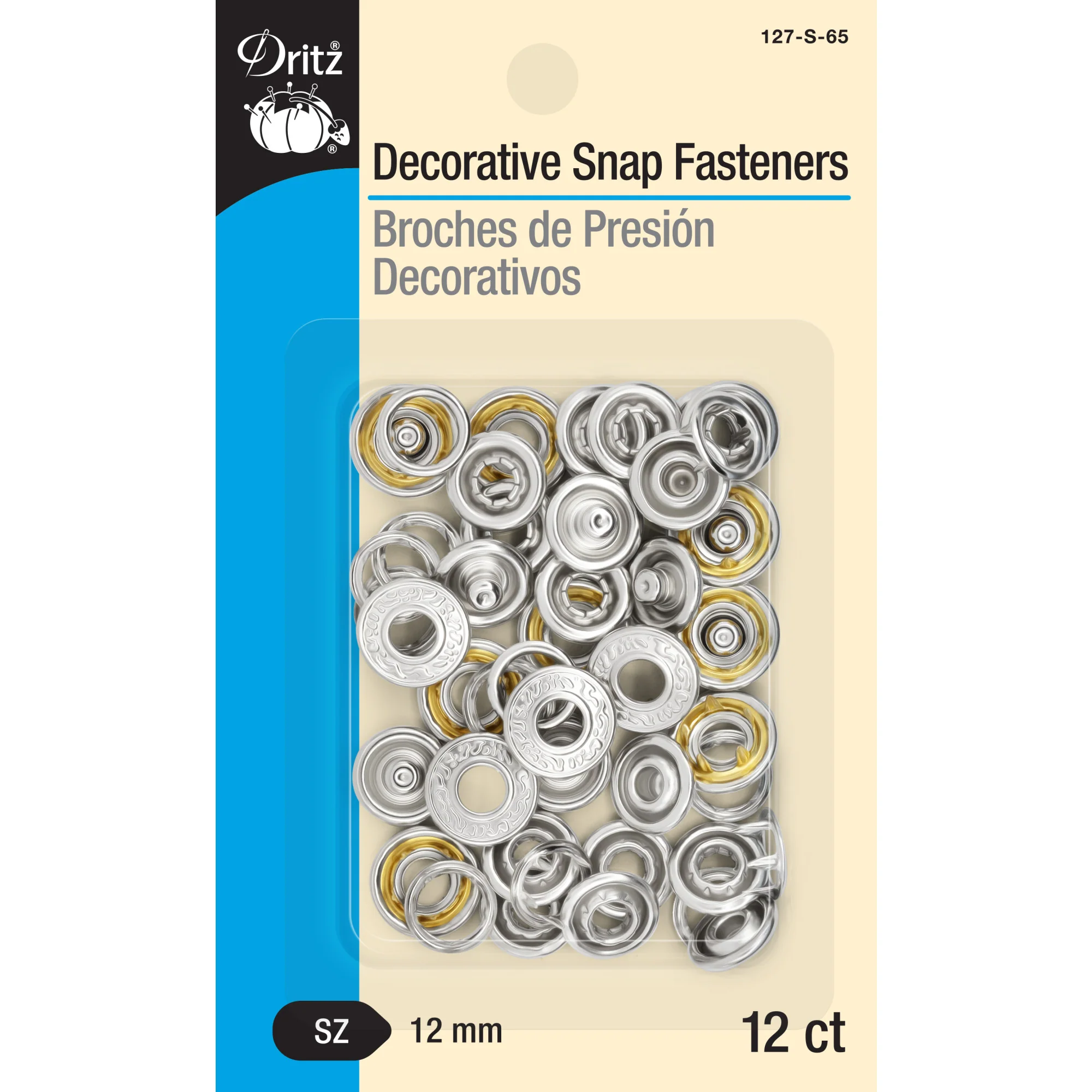 Decorative Snap Fasteners, 12 Sets, Nickel