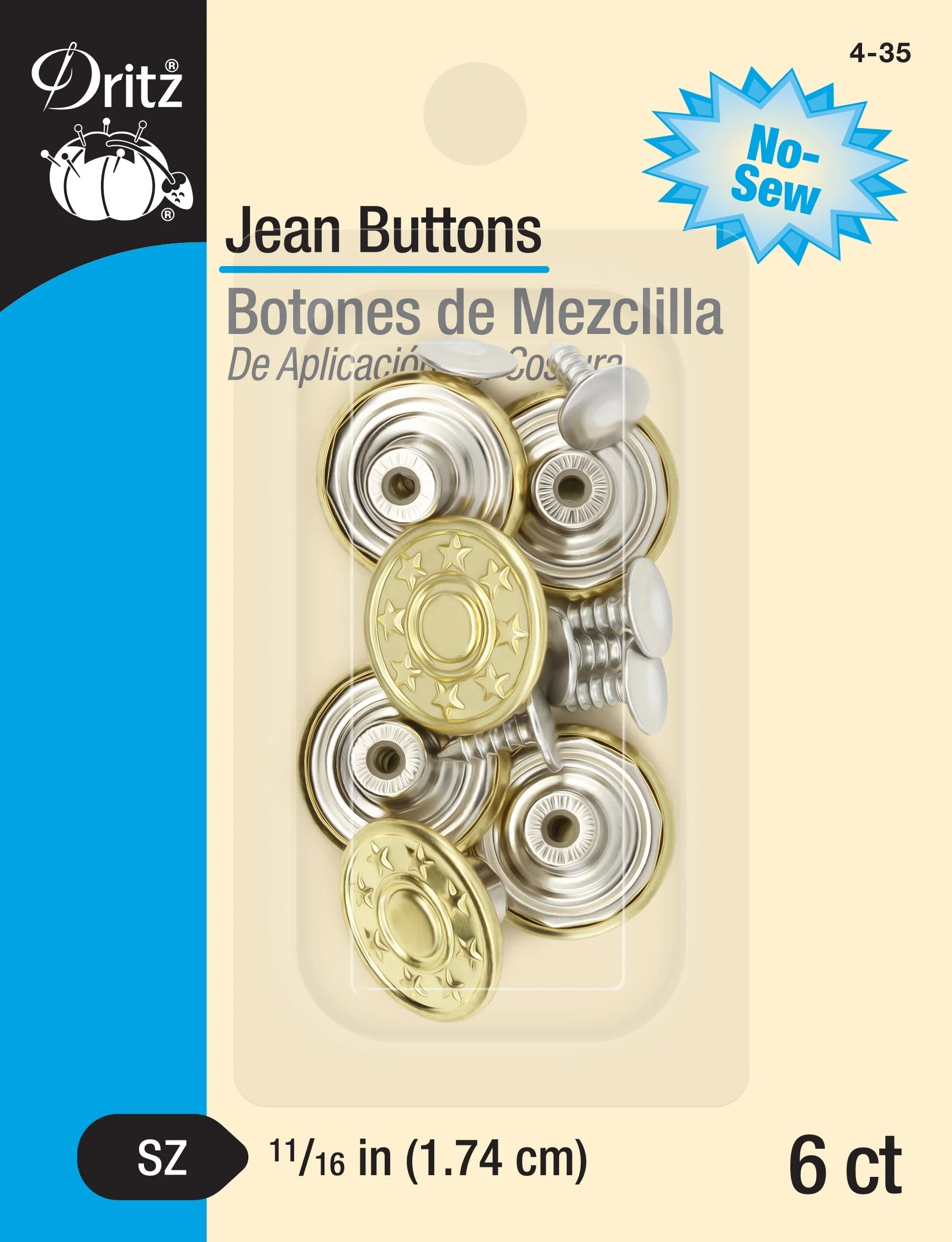 Jean Buttons, 6 pc, Gold