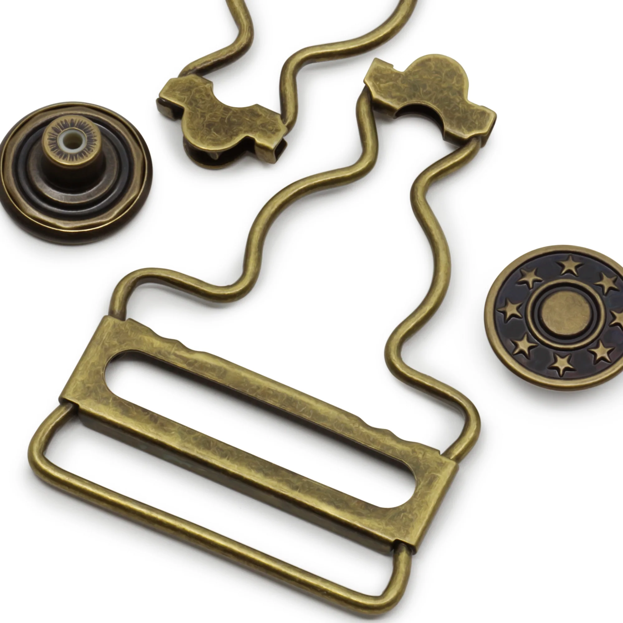 1-1/4" Overall Buckles with No-Sew Buttons, Antique Brass, 2 pc - Image 2