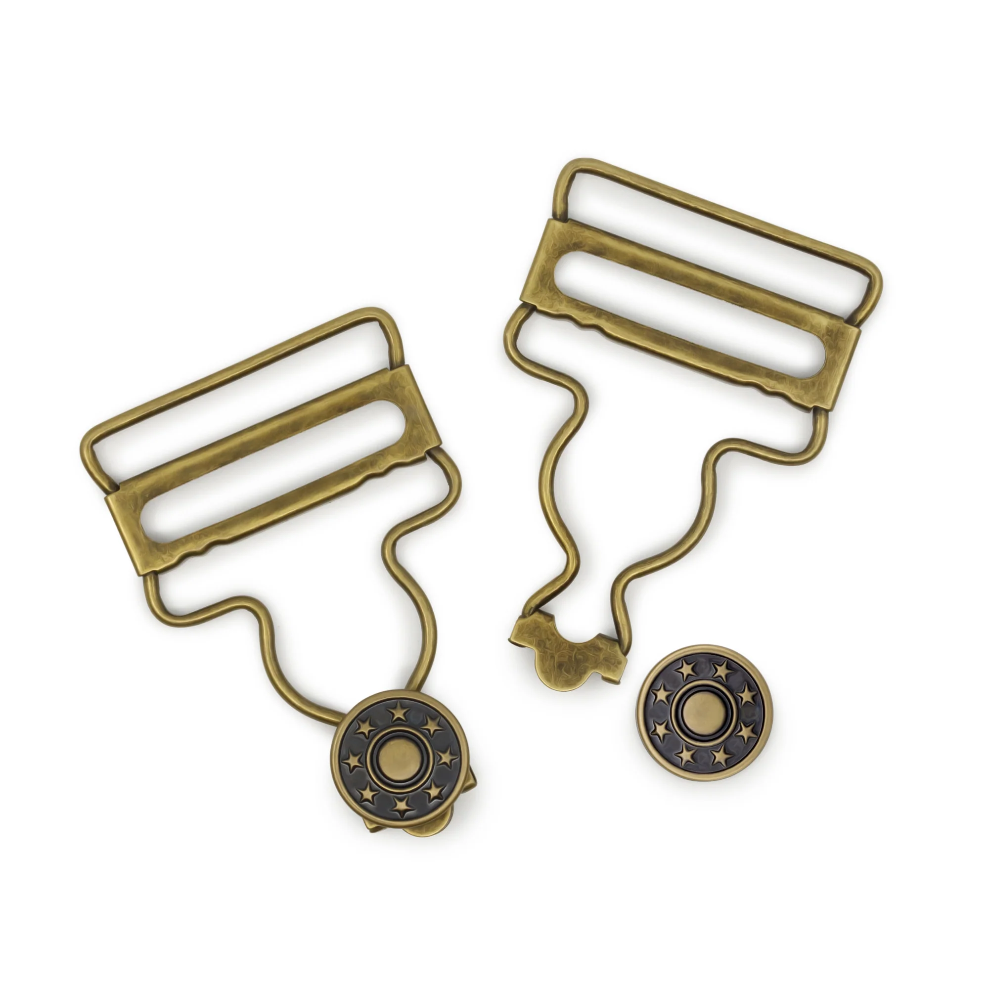 1-1/4" Overall Buckles with No-Sew Buttons, Antique Brass, 2 pc - Image 3