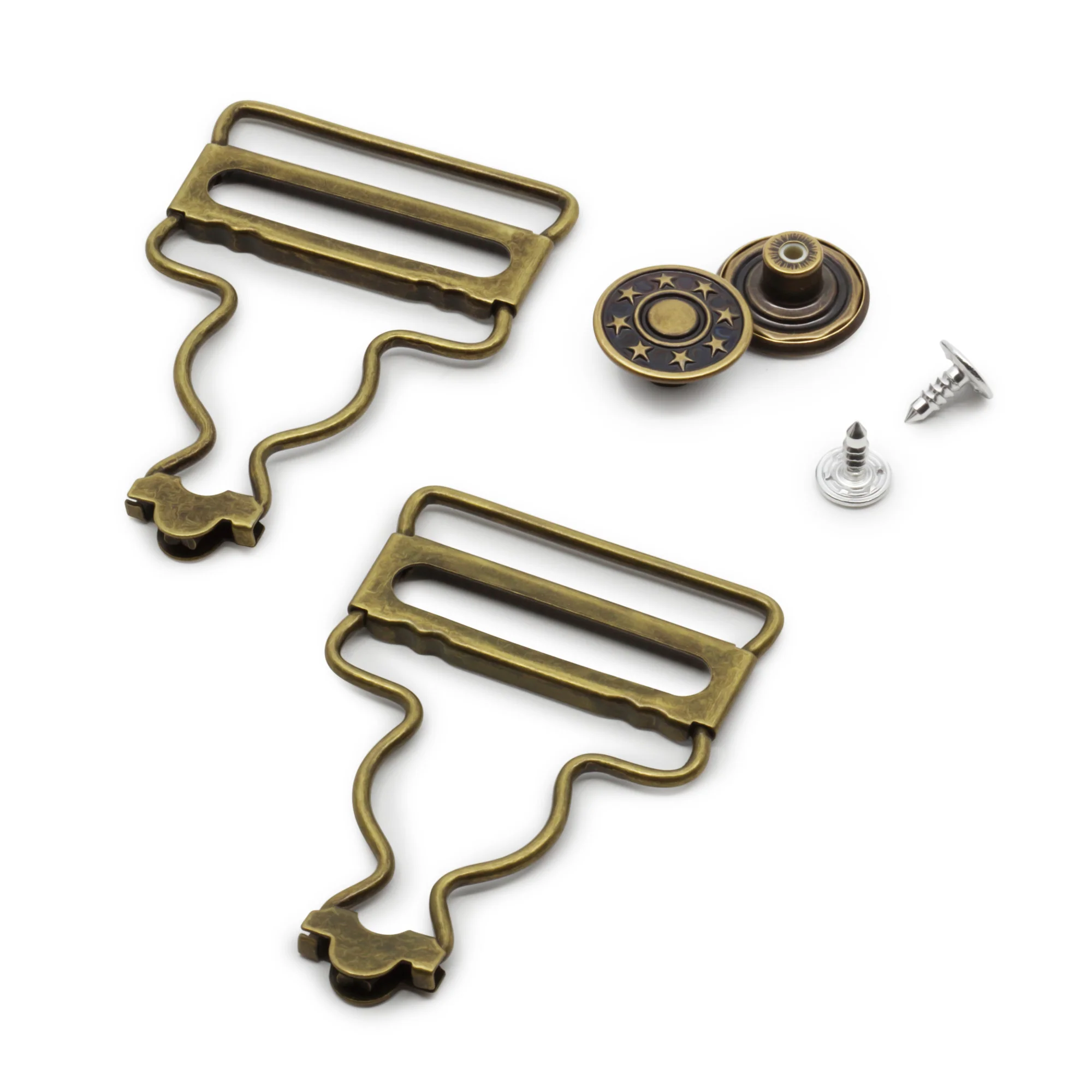 1-1/4" Overall Buckles with No-Sew Buttons, Antique Brass, 2 pc - Image 4