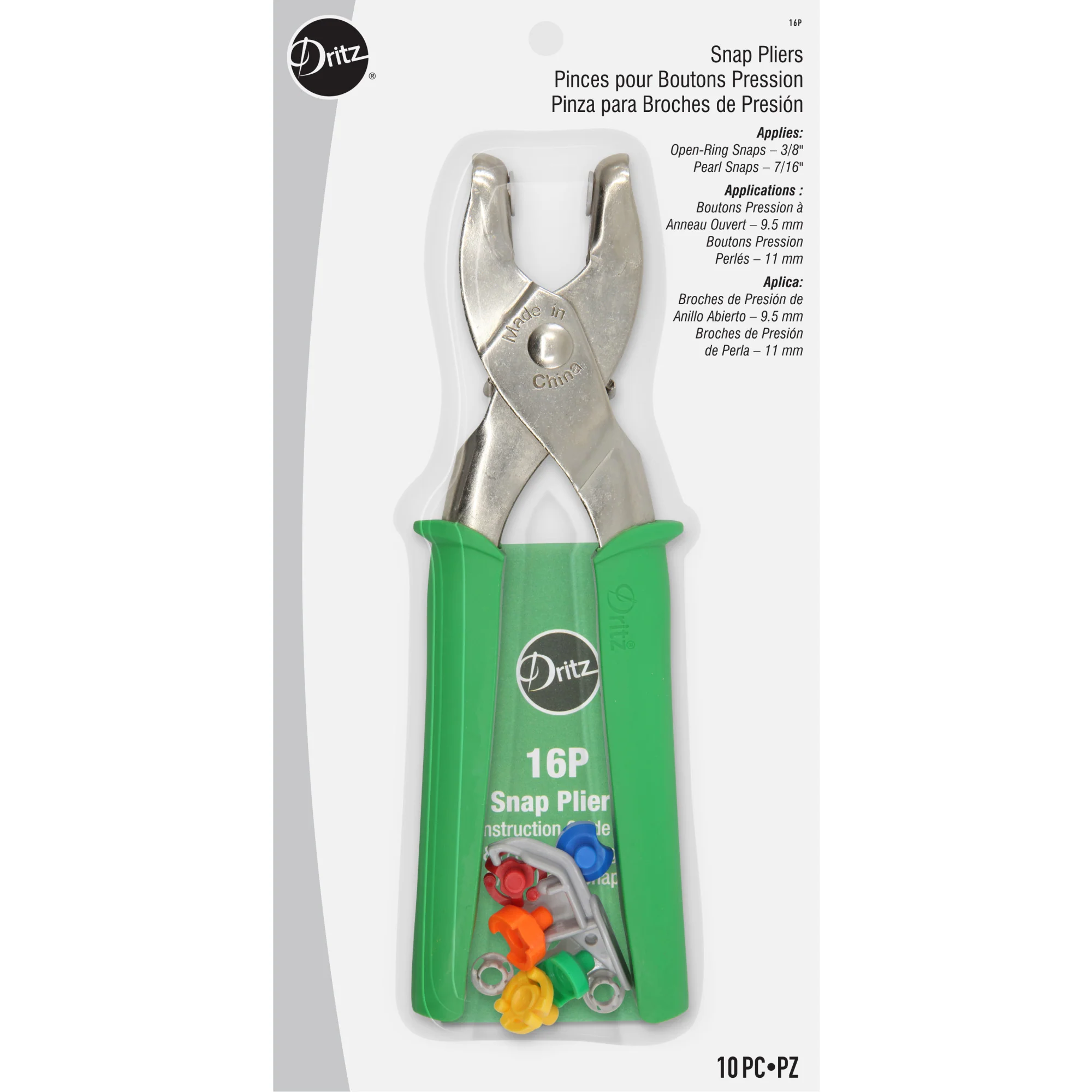 Snap Pliers for 3/8" Open-Ring & 7/16" Pearl Snaps, Green - Image 2