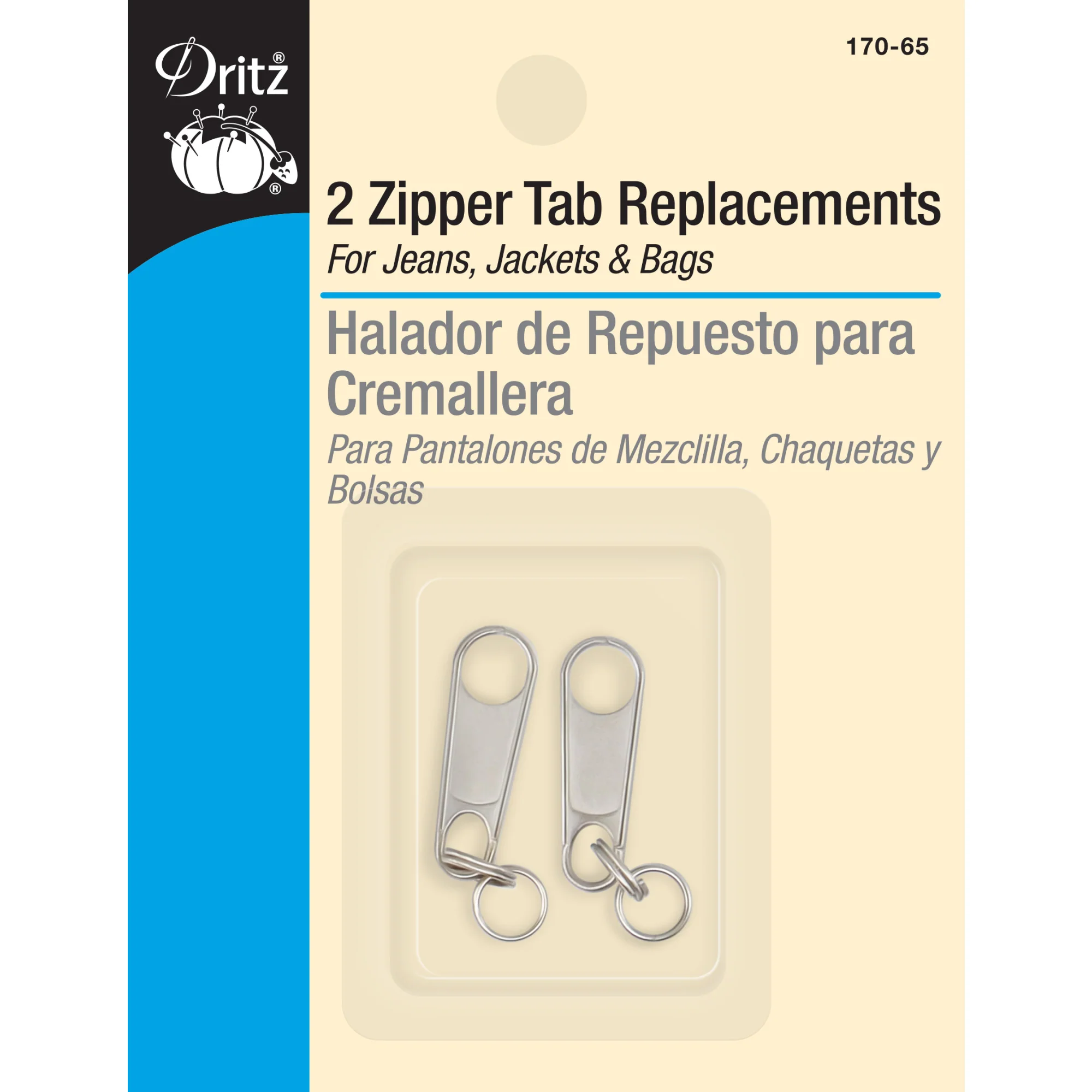 Zipper Tab Replacements, Nickel, 2 pc