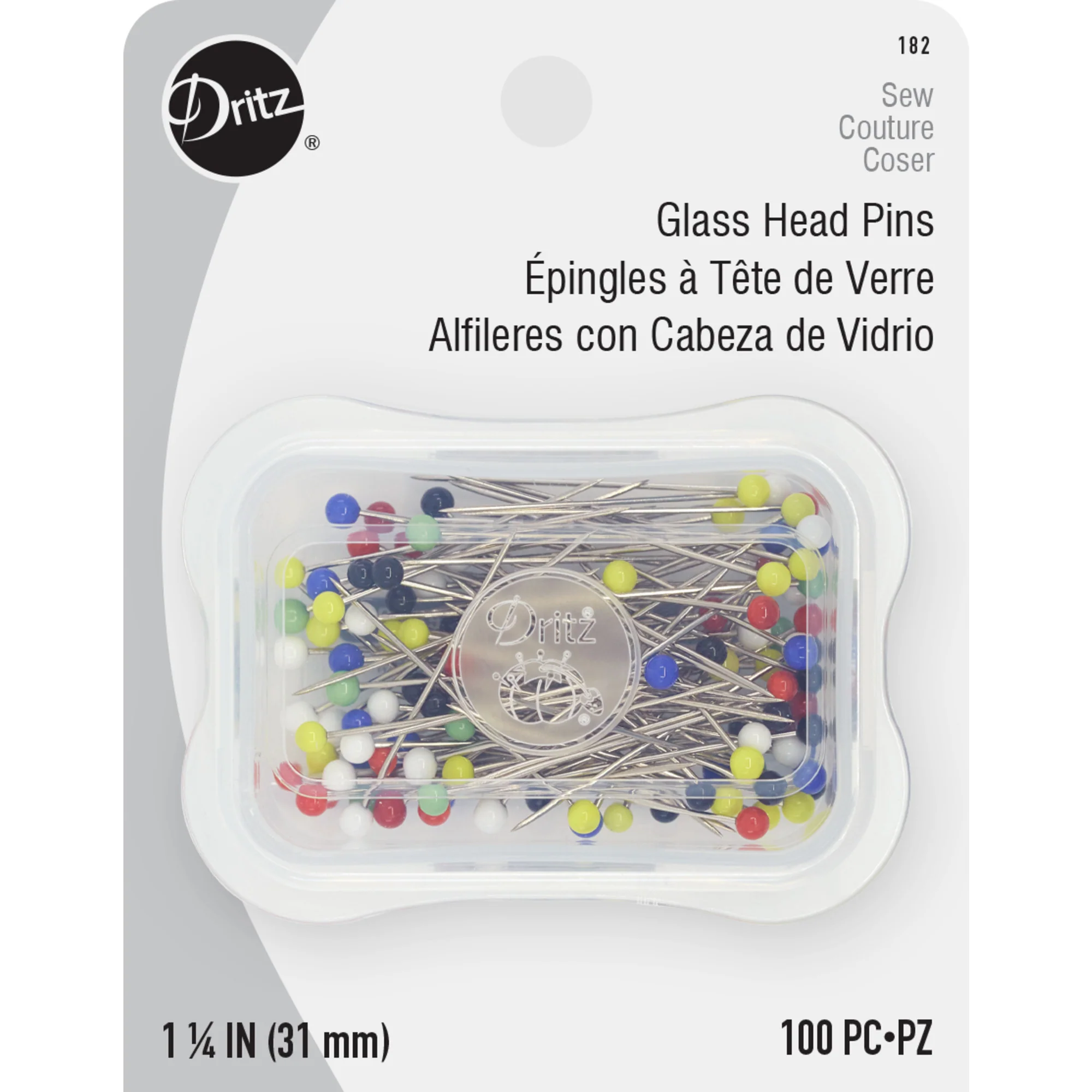 1-1/4" Glass Head Pins, Assorted, 100 pc