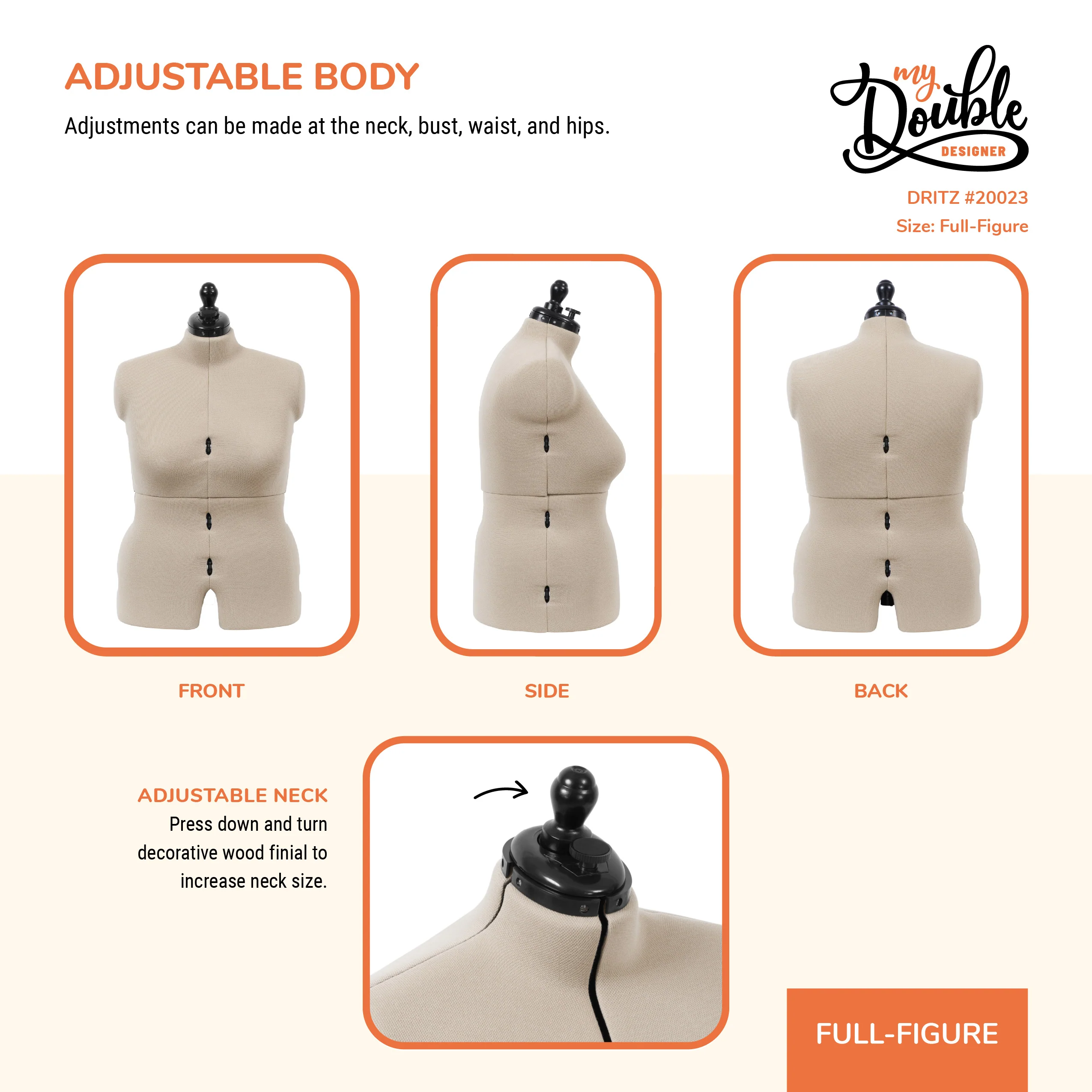 My Double Designer Adjustable Dress Form, Full-Figure - Image 5