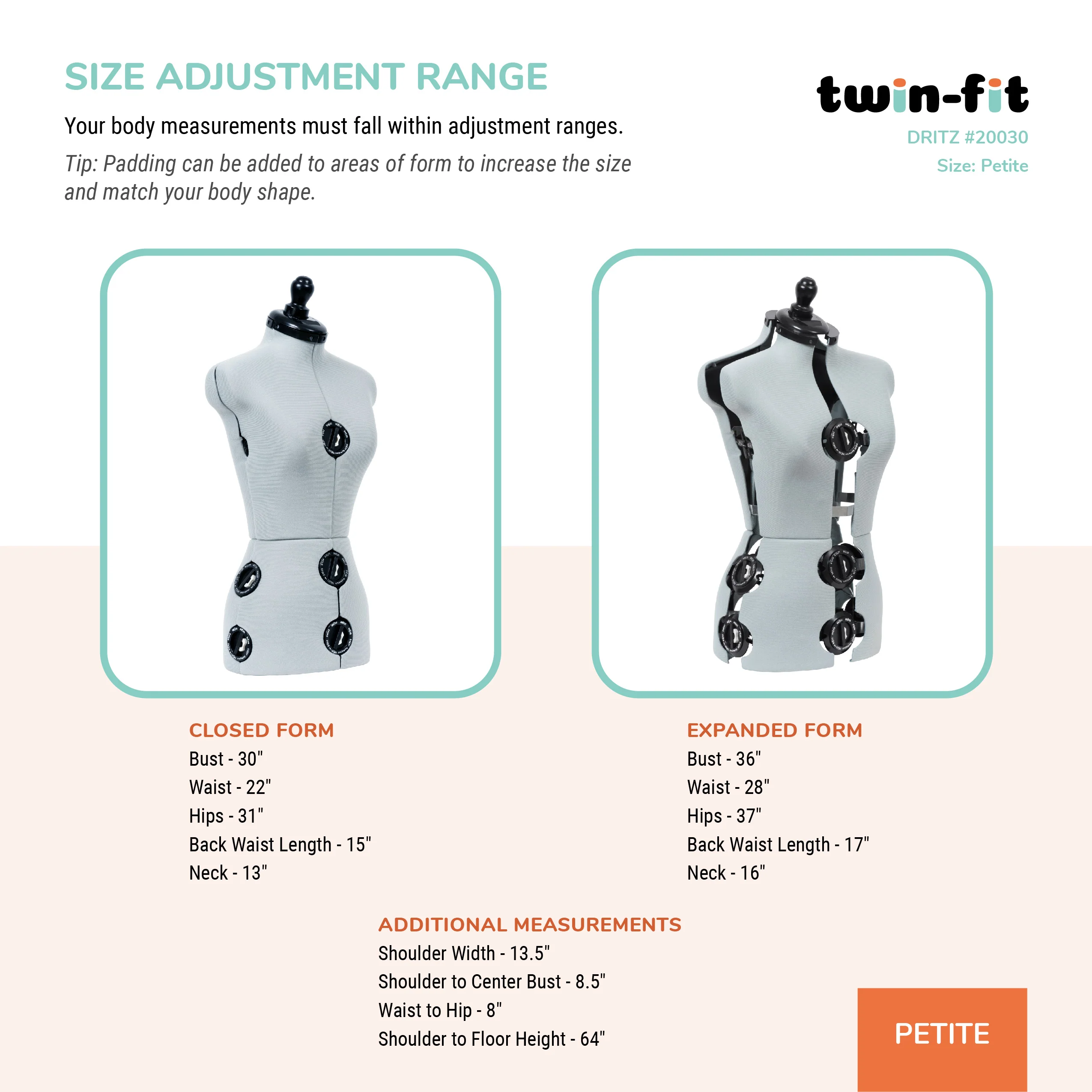 Twin-Fit Adjustable Dress Form, Petite - Image 3