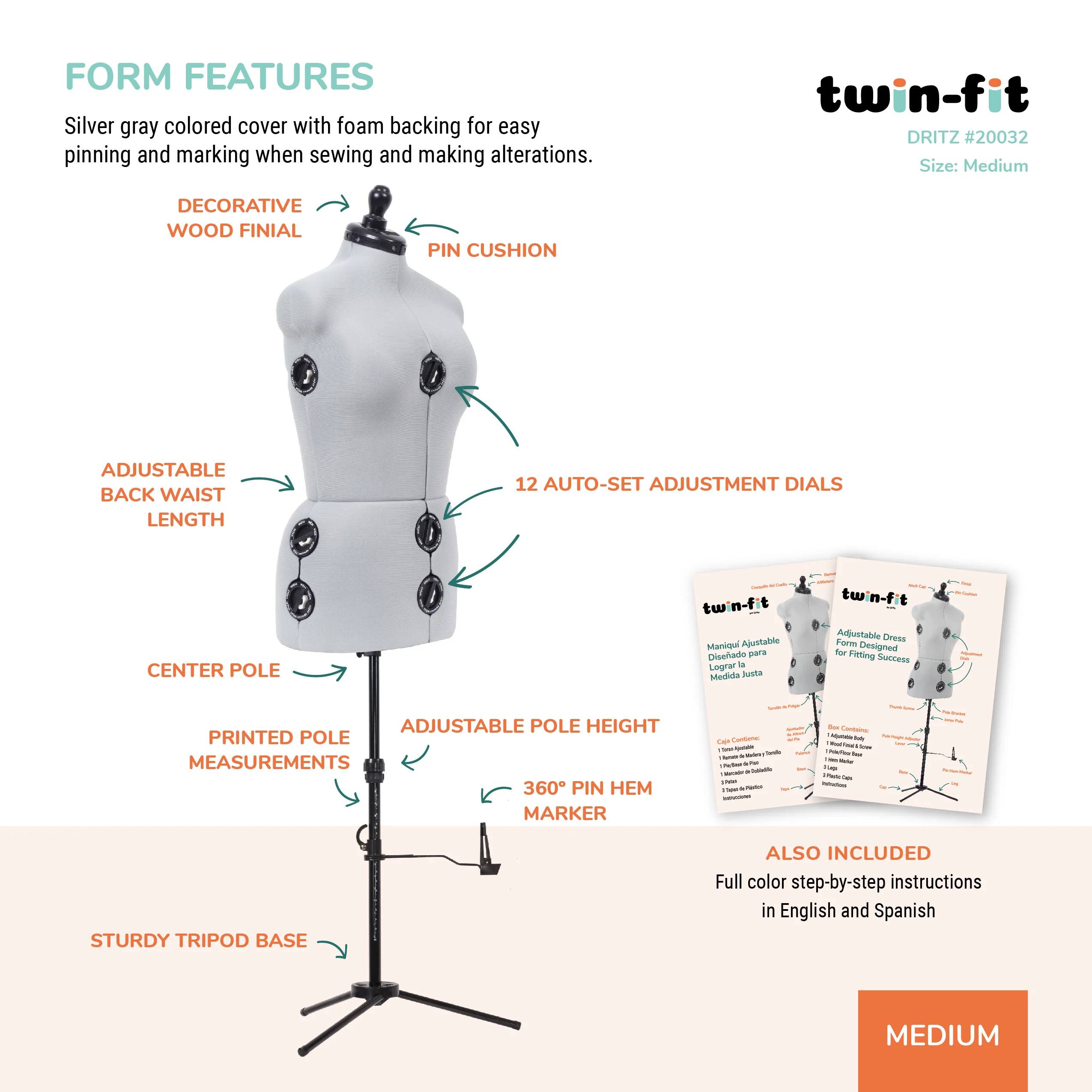 Twin-Fit Adjustable Dress Form, Medium - Image 4