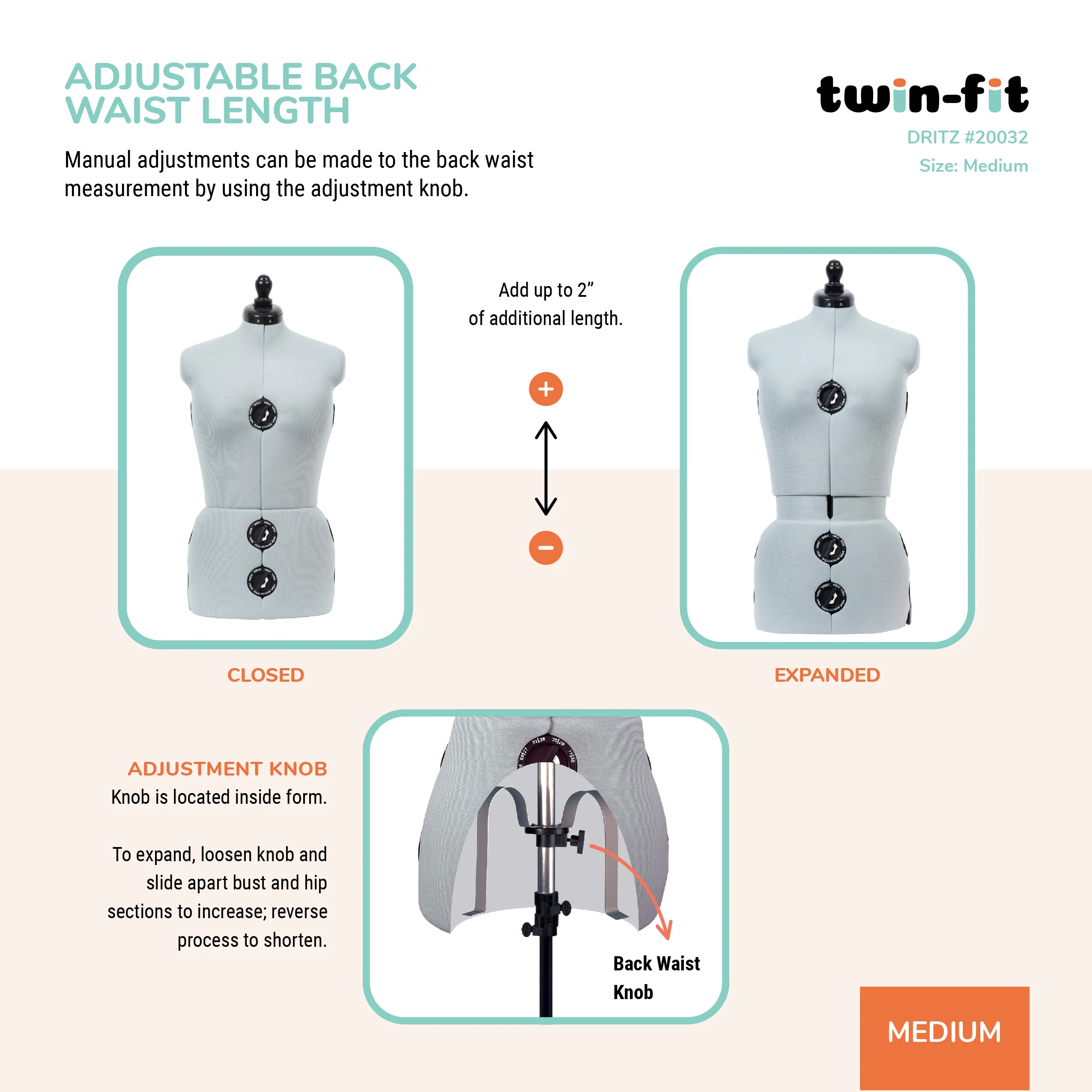 Twin-Fit Adjustable Dress Form, Medium - Image 7