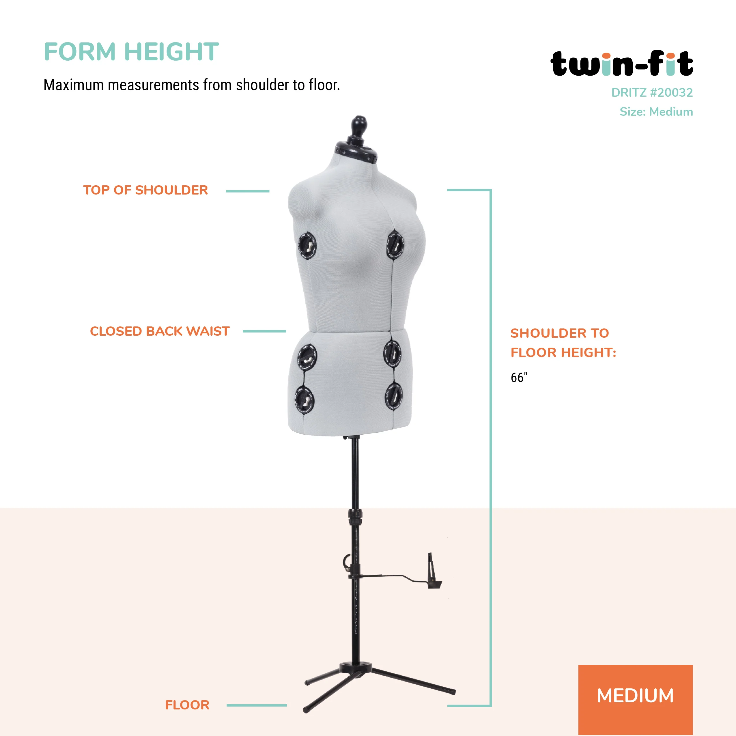 Twin-Fit Adjustable Dress Form, Medium - Image 9
