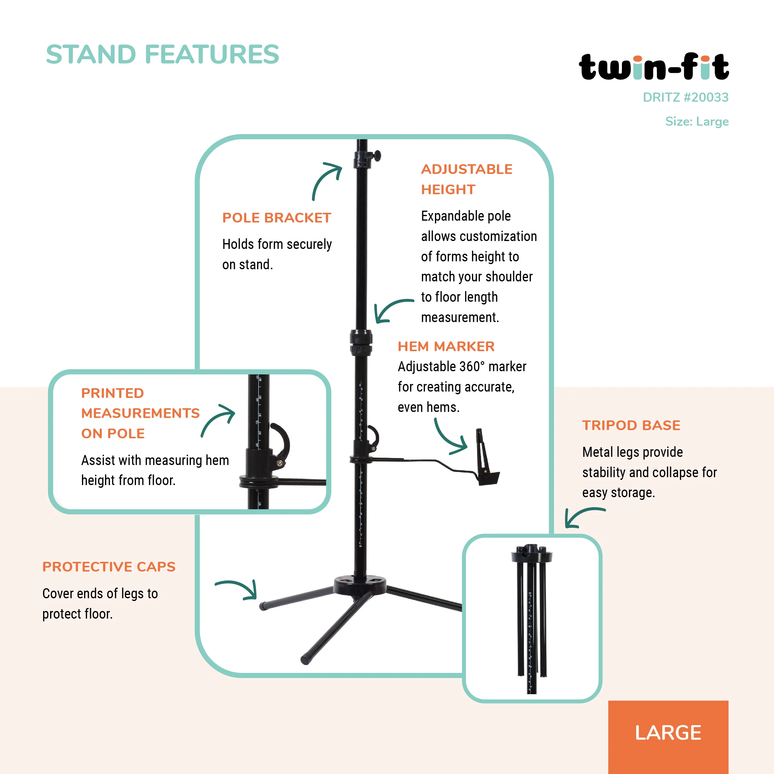 Twin-Fit Adjustable Dress Form, Large - Image 8