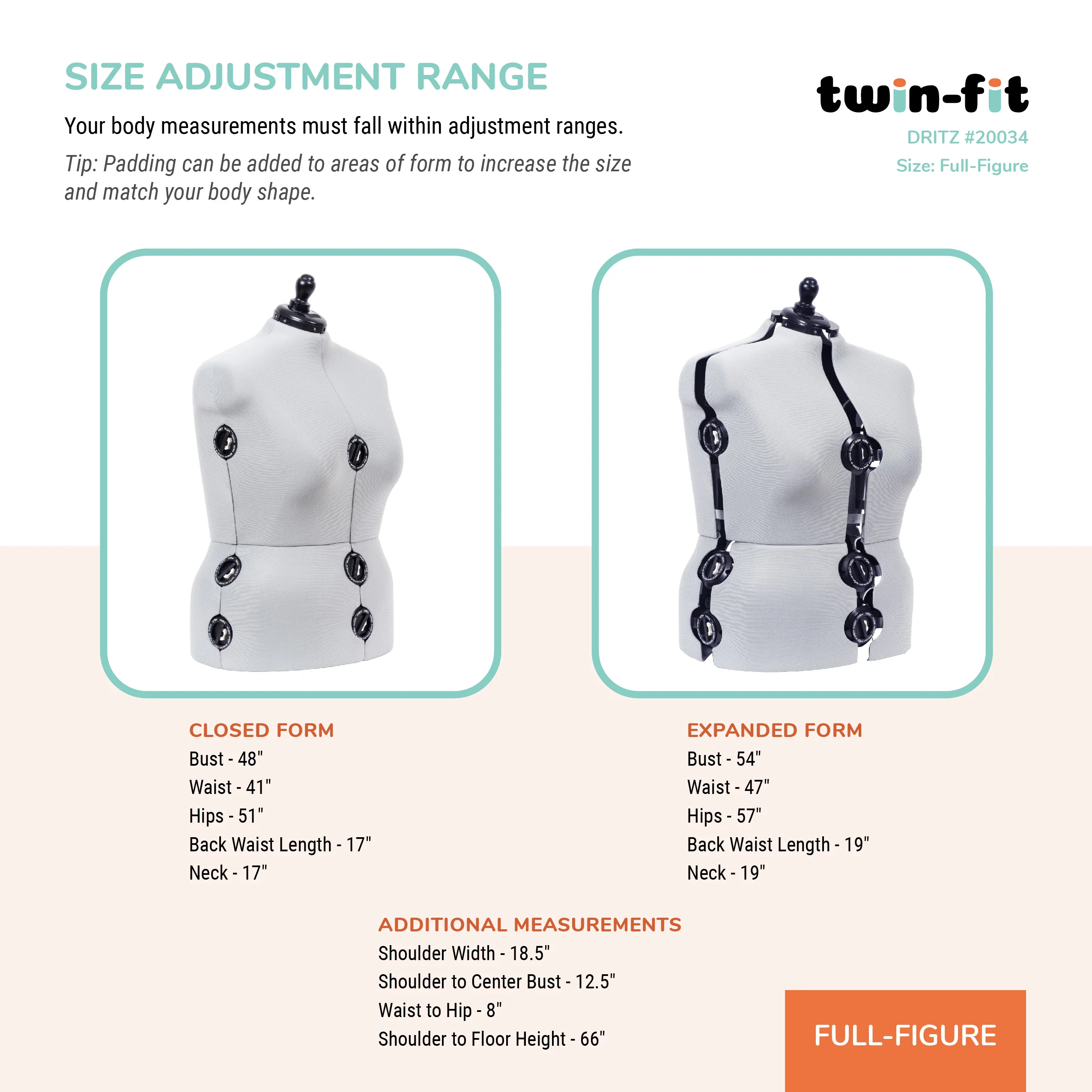 Twin-Fit Adjustable Dress Form, Full-Figure - Image 3