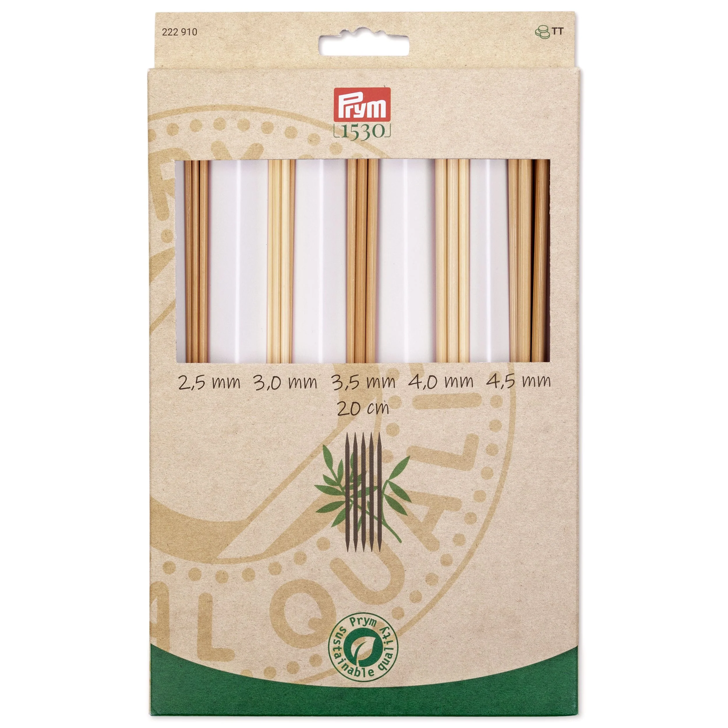 8" Double Point Knitting Needles Set, Bamboo, 2.5-4.5mm