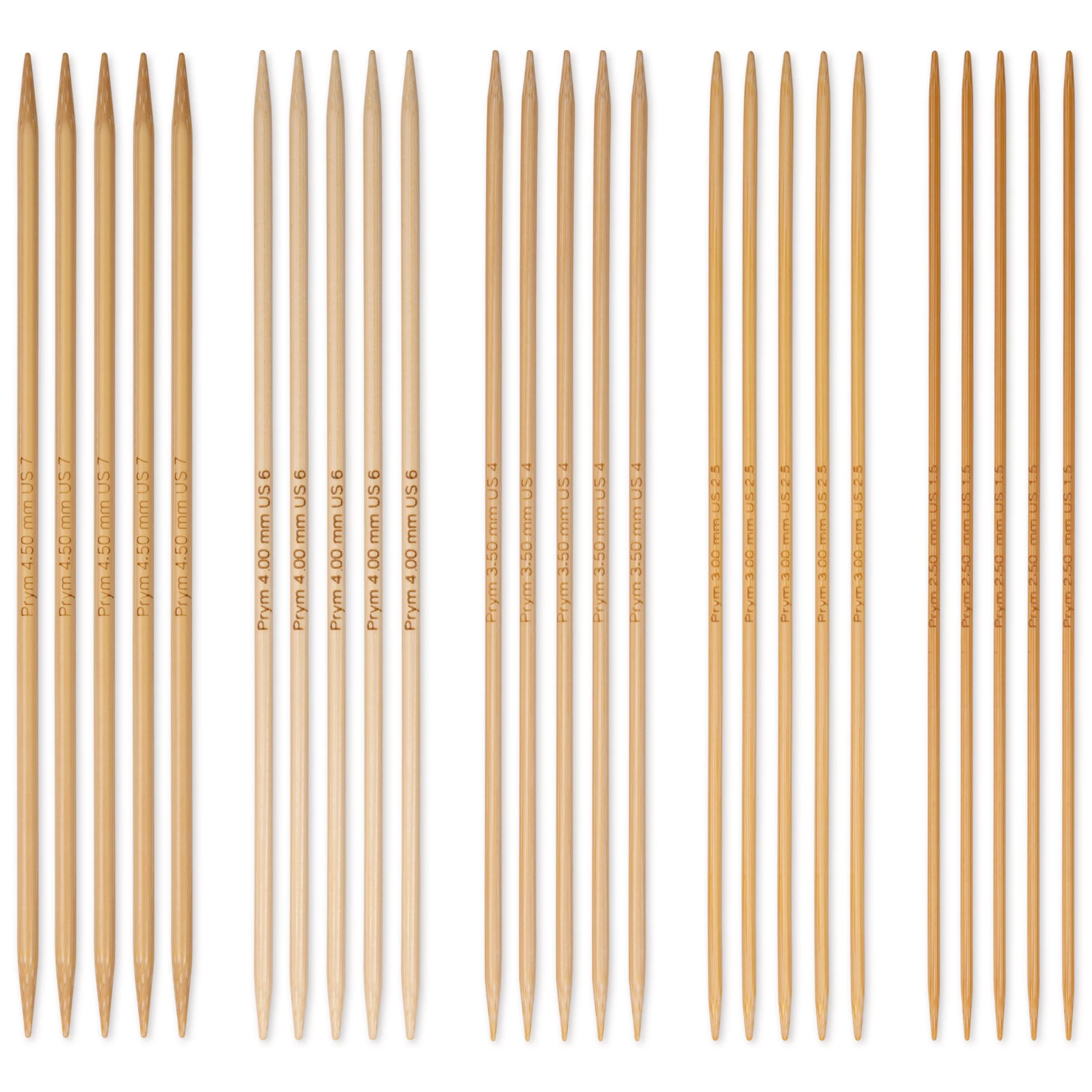 8" Double Point Knitting Needles Set, Bamboo, 2.5-4.5mm - Image 2