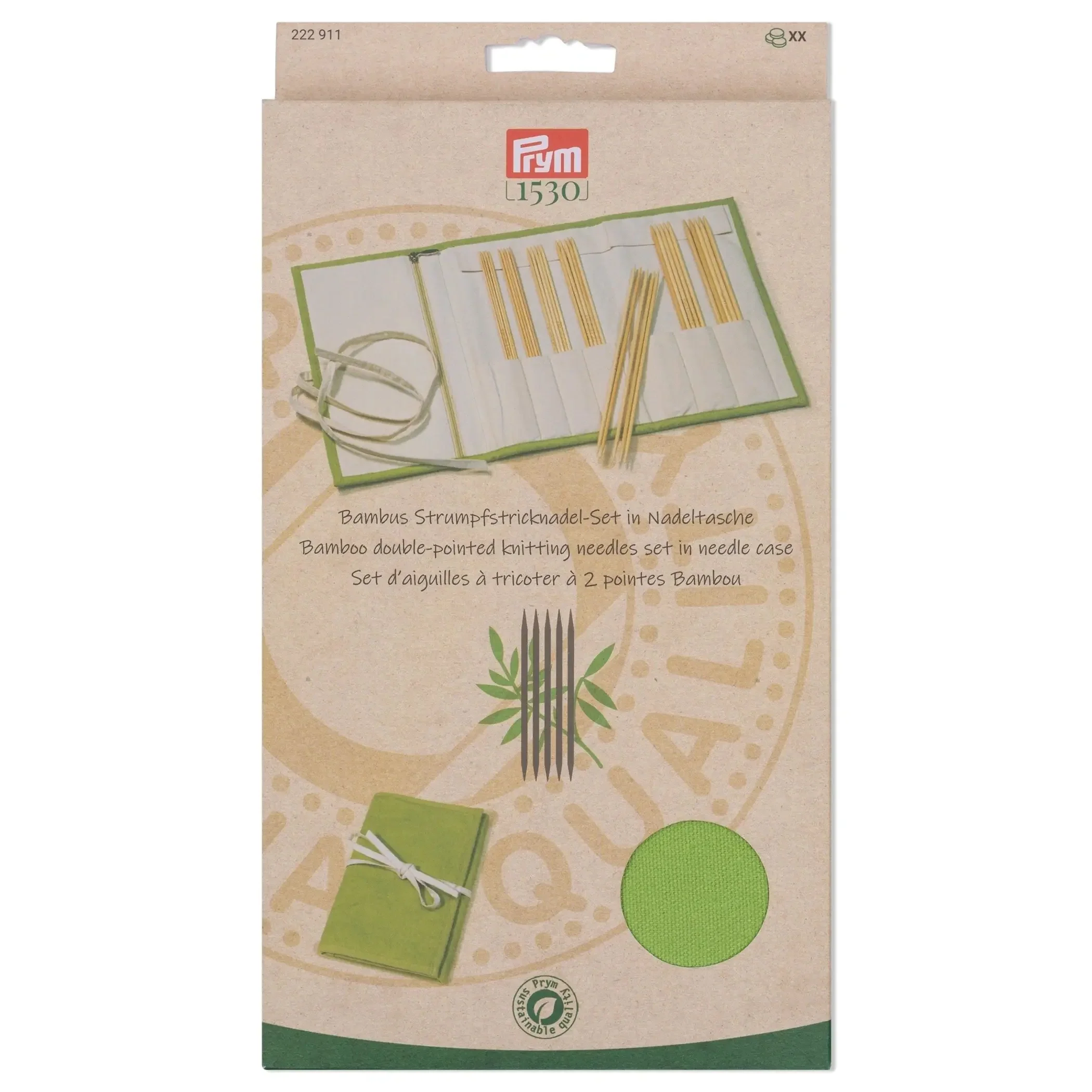 8" Double Point Knitting Needles Set with Case, Bamboo, 2.5-4.5mm