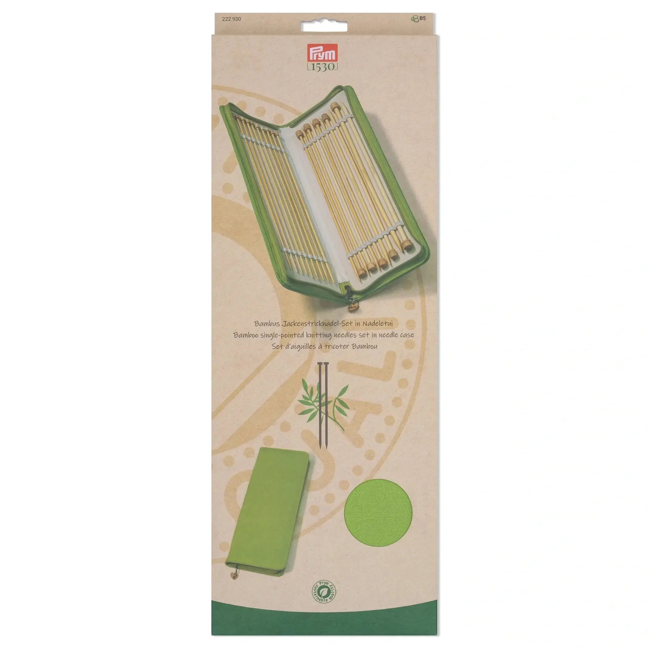 13" Single Point Knitting Needle Set, Bamboo, 3.0-8.0mm
