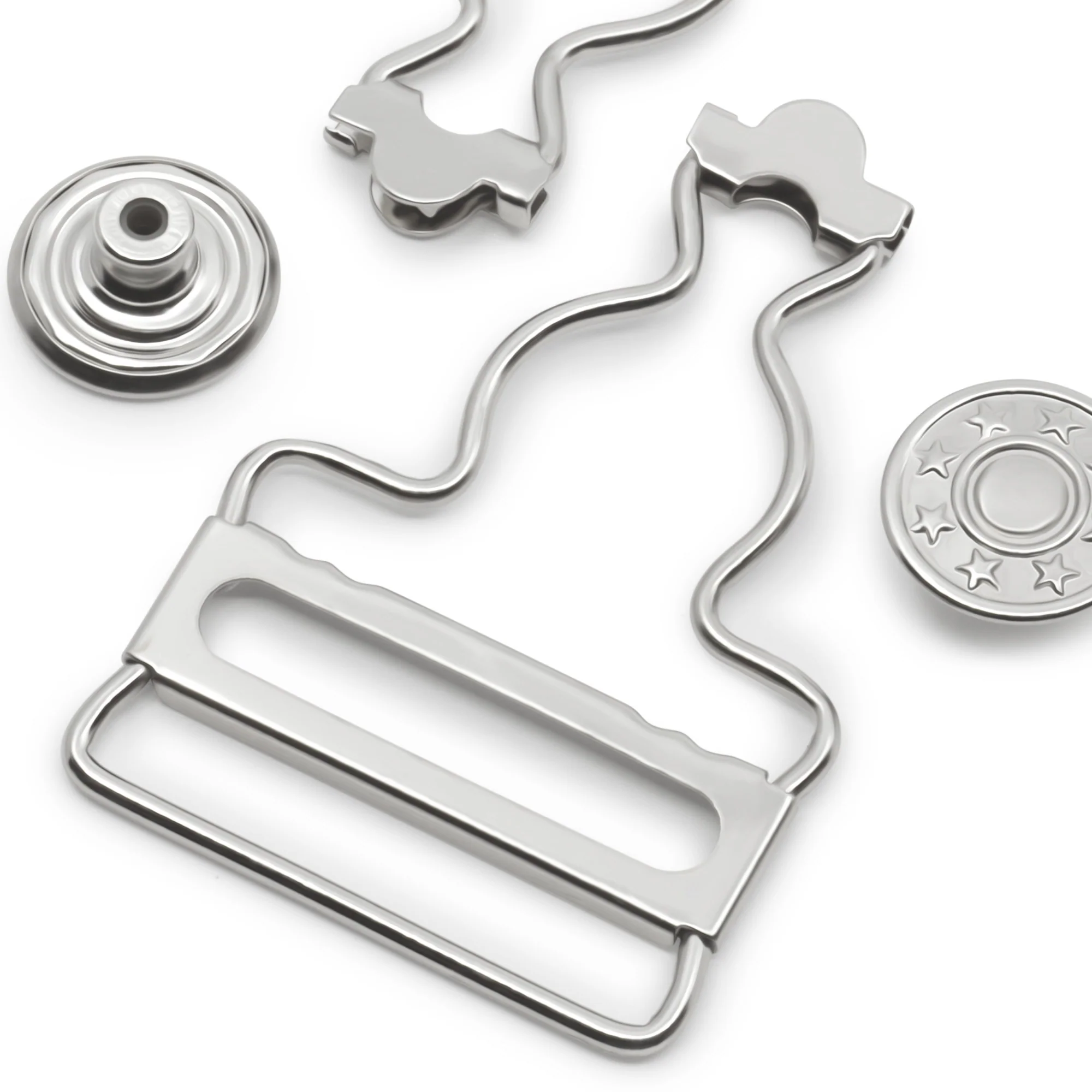 1-1/4" Overall Buckles with No-Sew Buttons, Nickel, 2 pc - Image 2
