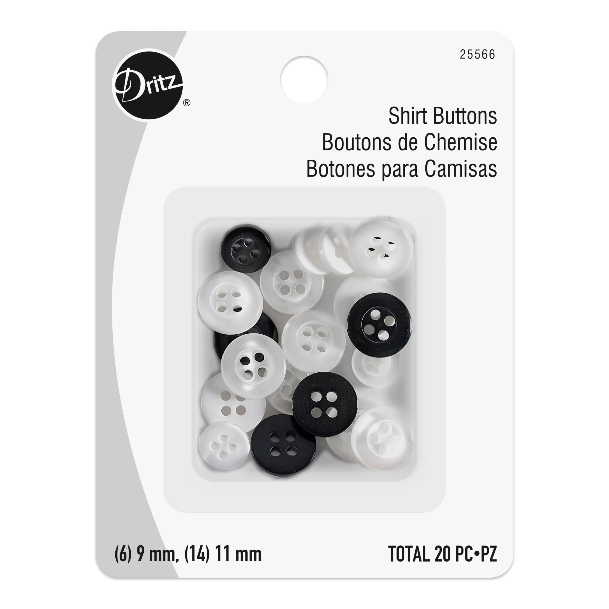 Shirt Buttons, Assorted, 9 & 11mm, 20 PC