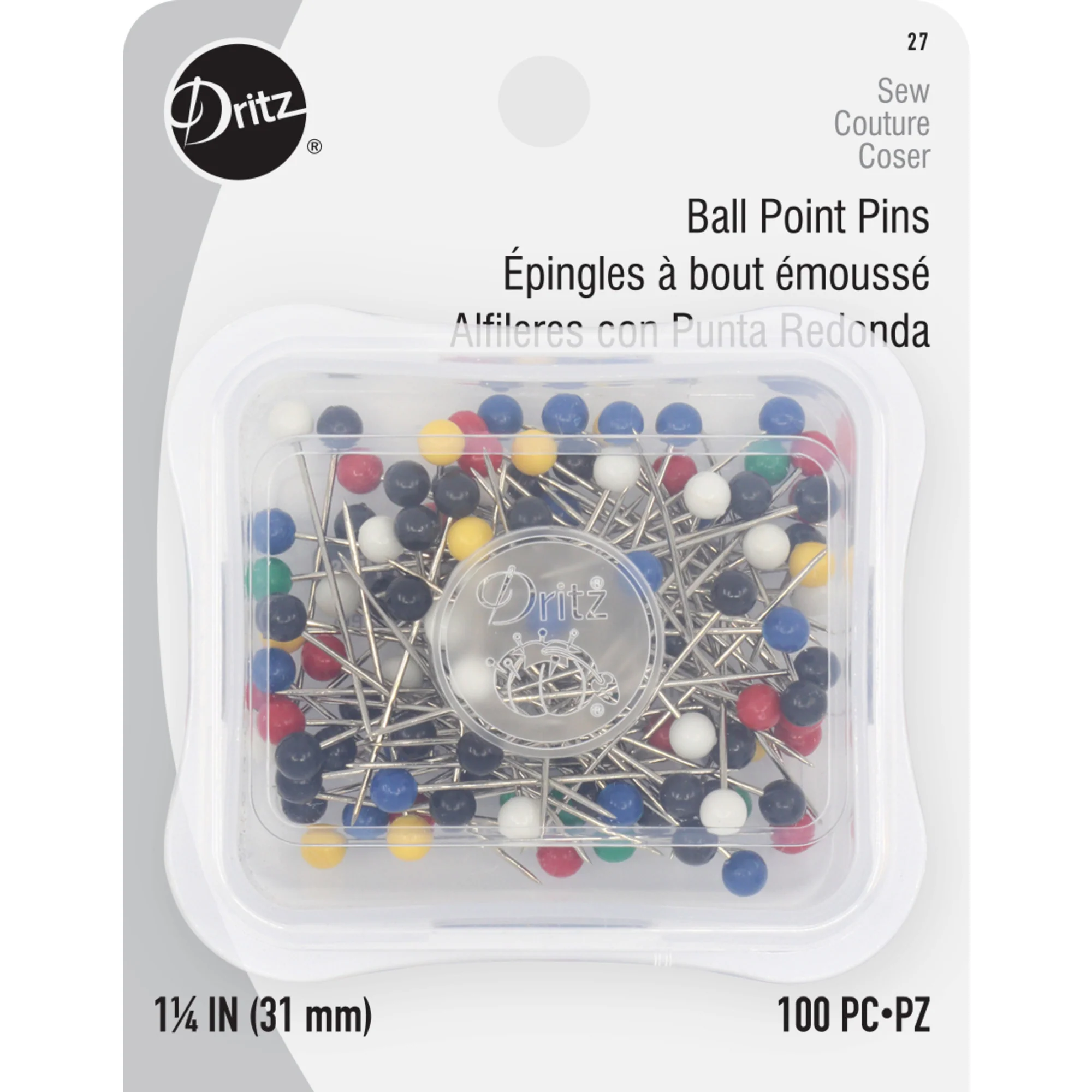 1-1/4" Ball Point Pins, Assorted, 100 pc