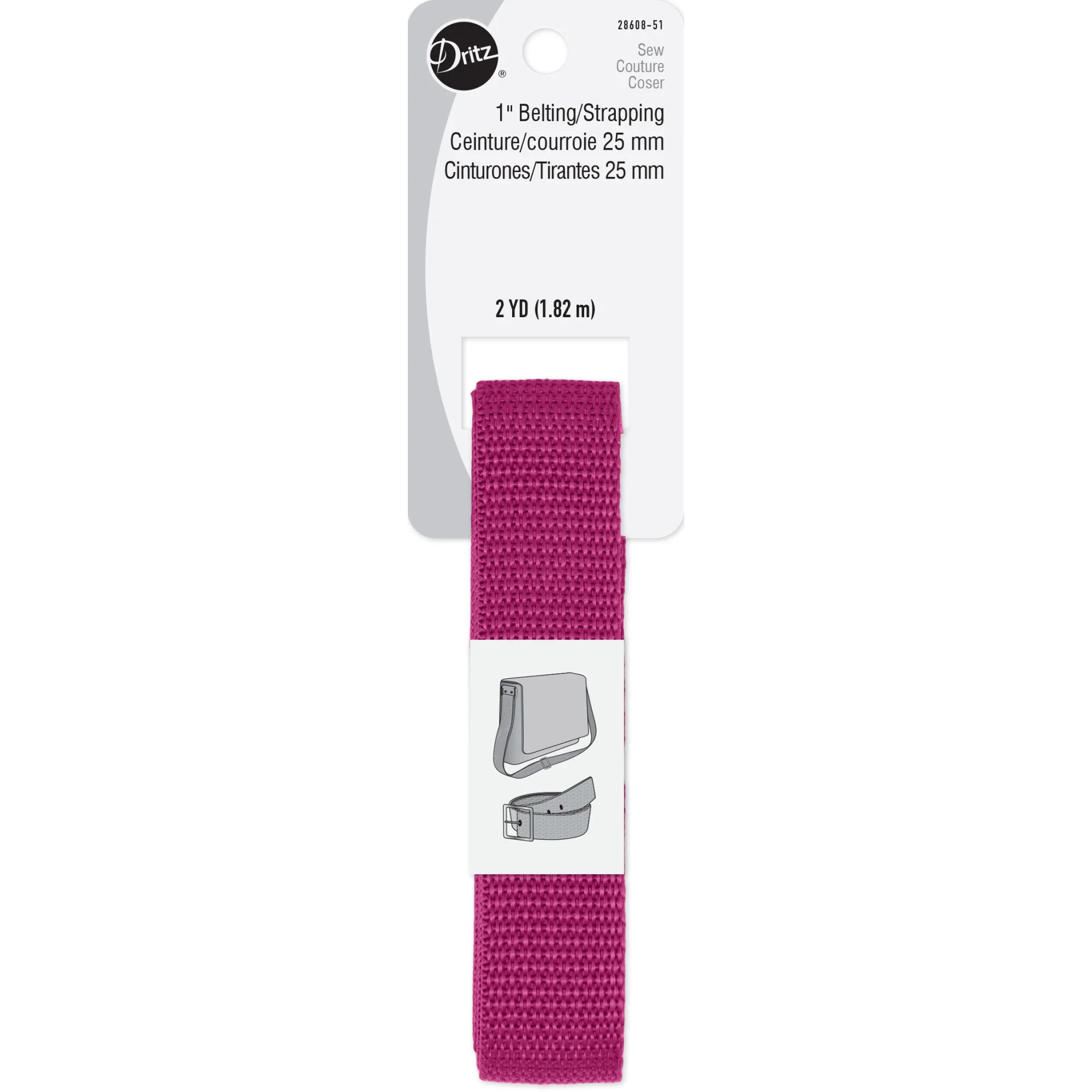 1" Polypro Belting & Strapping, Raspberry, 2 yd
