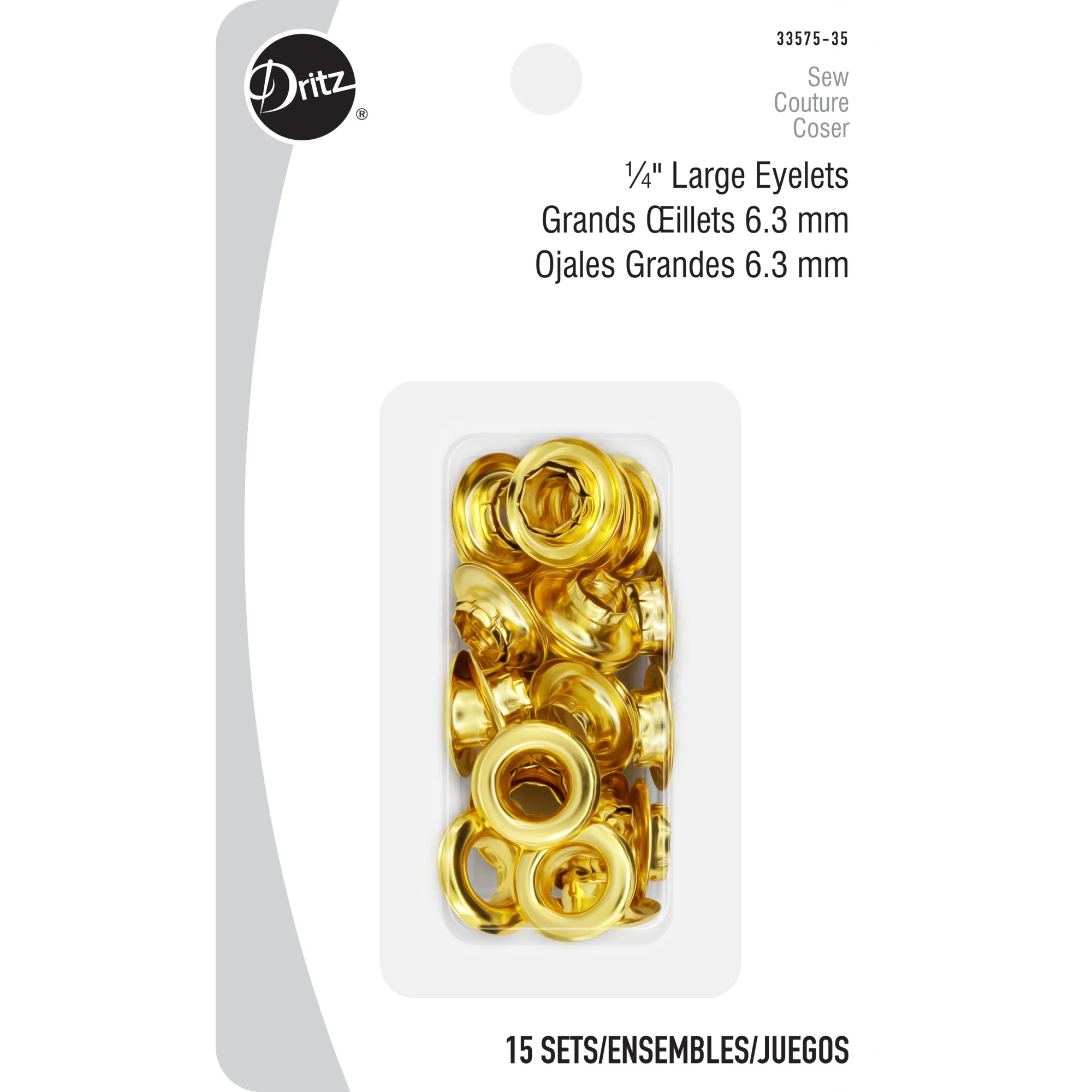 1/4" Large Eyelets, 15 Sets, Brass