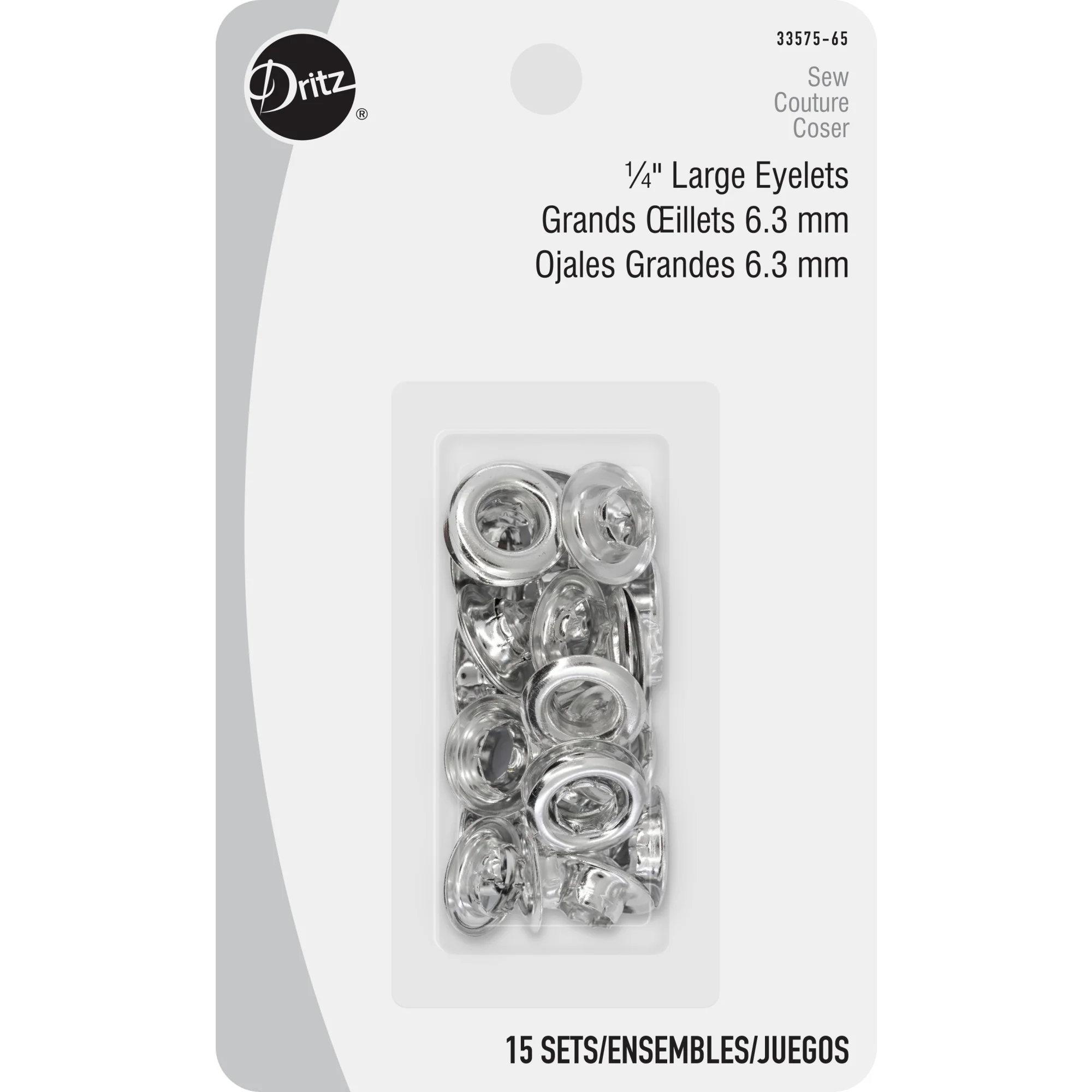 1/4" Large Eyelets, 15 Sets, Nickel