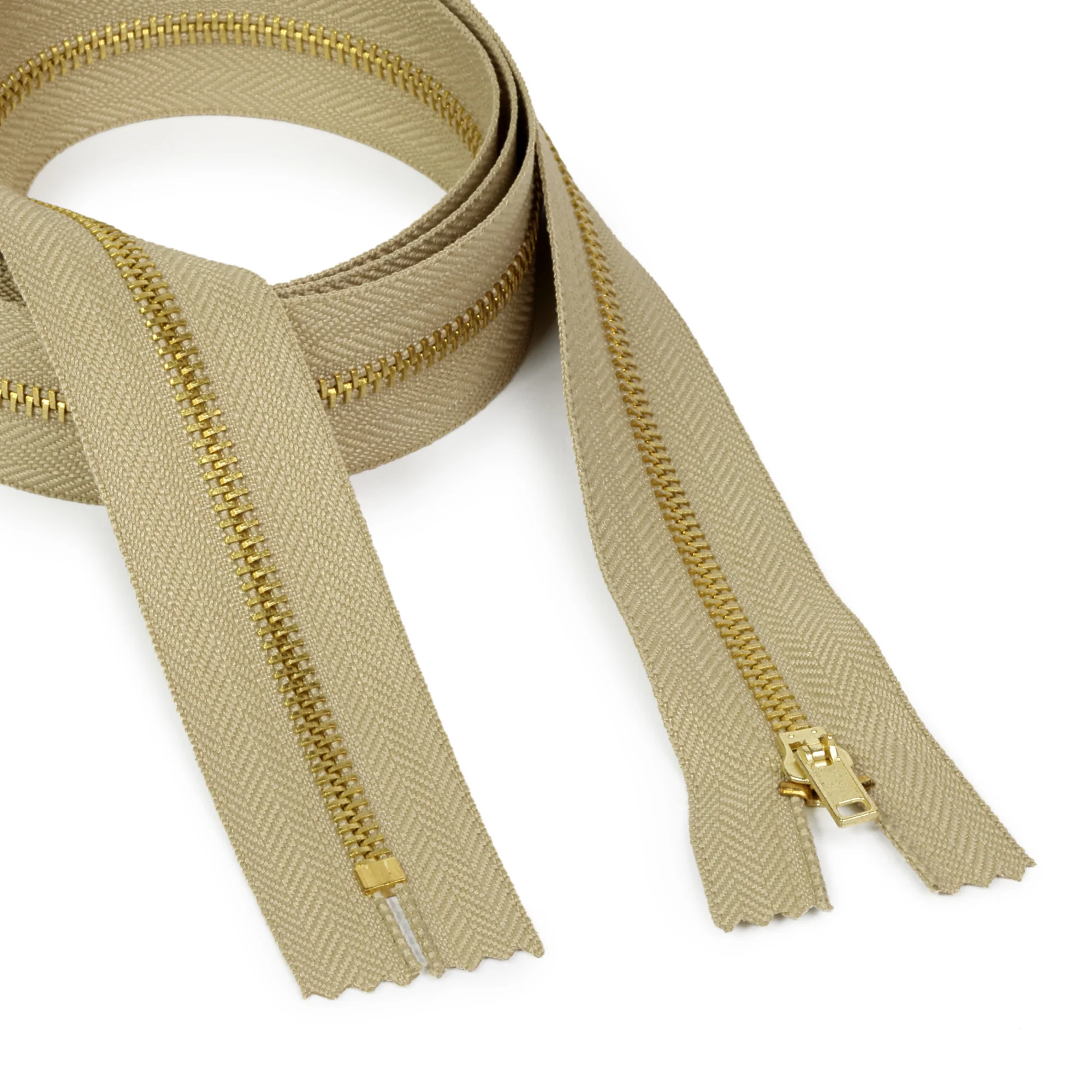 Brass Upholstery Zipper, Beige, 1-1/4 yd - Image 3