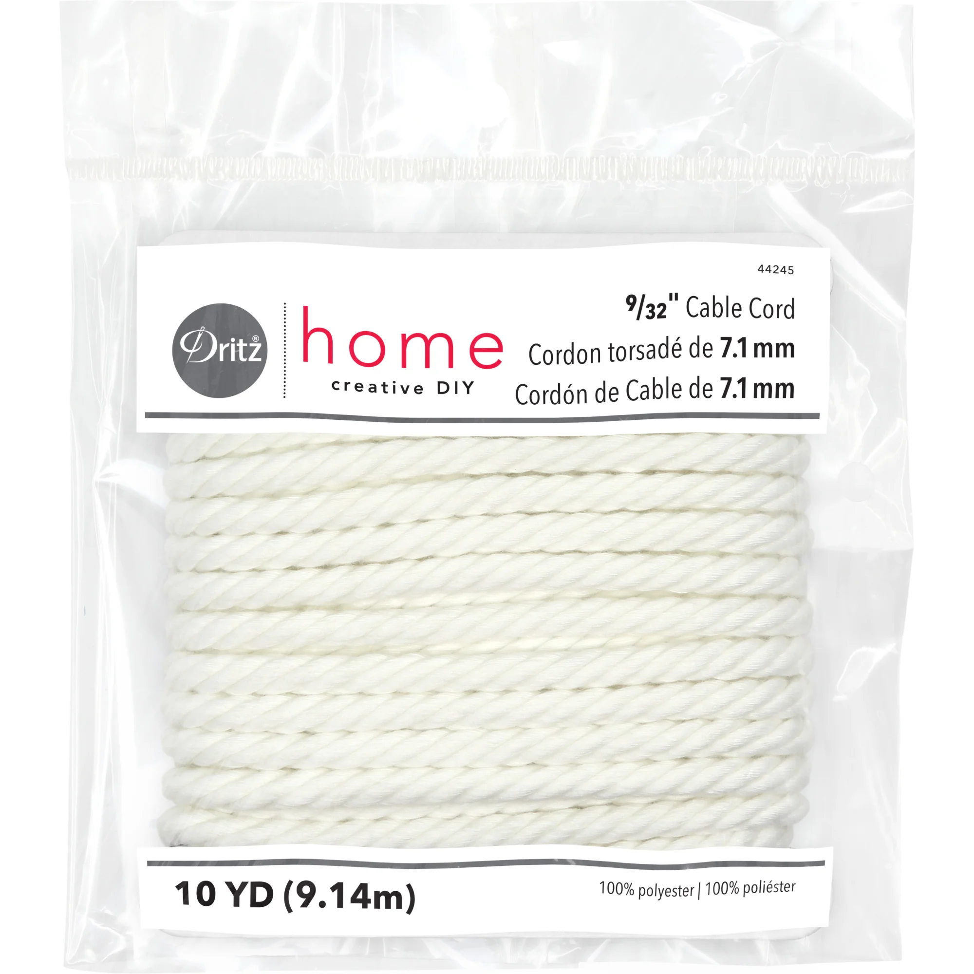 9/32" Cable Cord, White, 10 yd