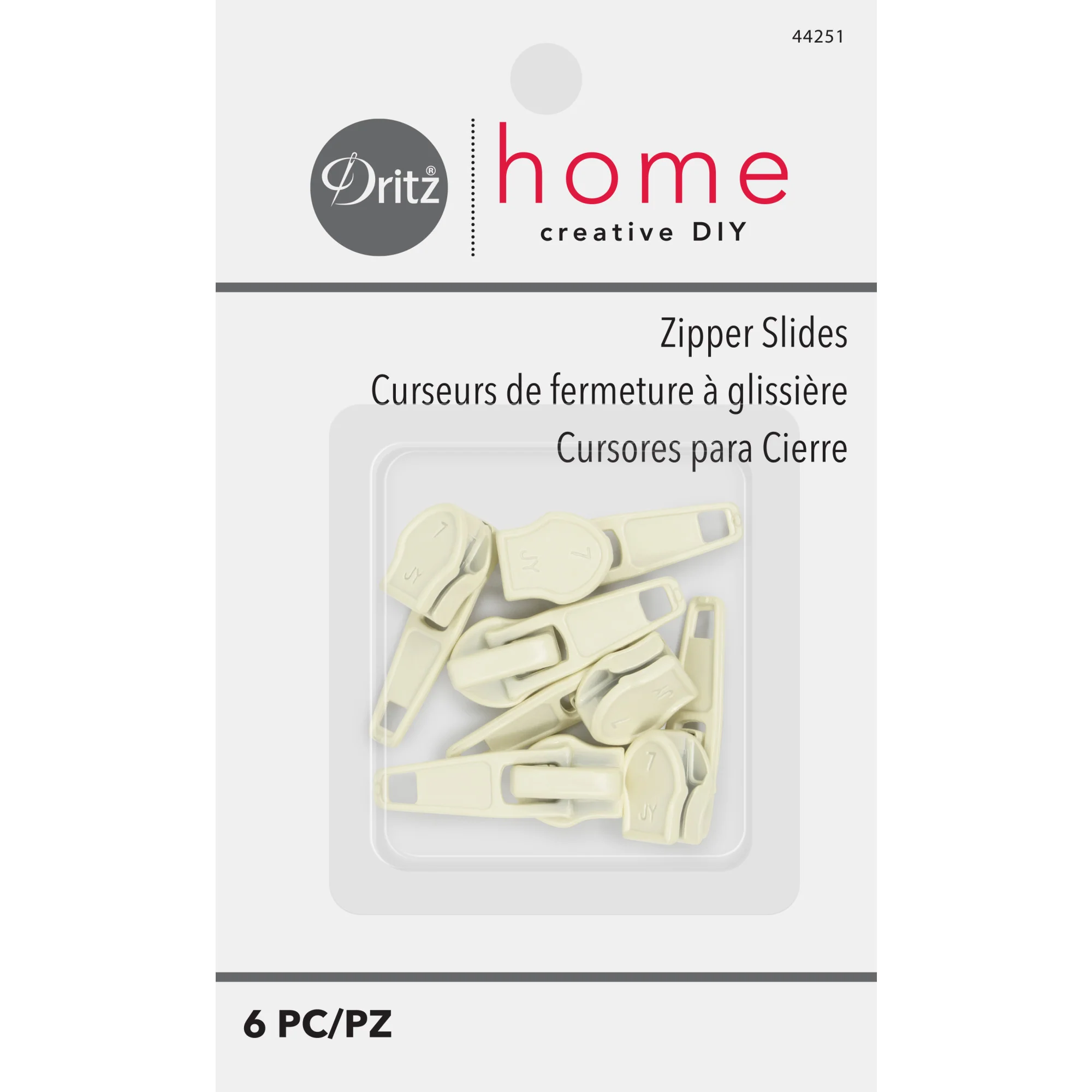 Zipper Slides, Cream, 6 pc