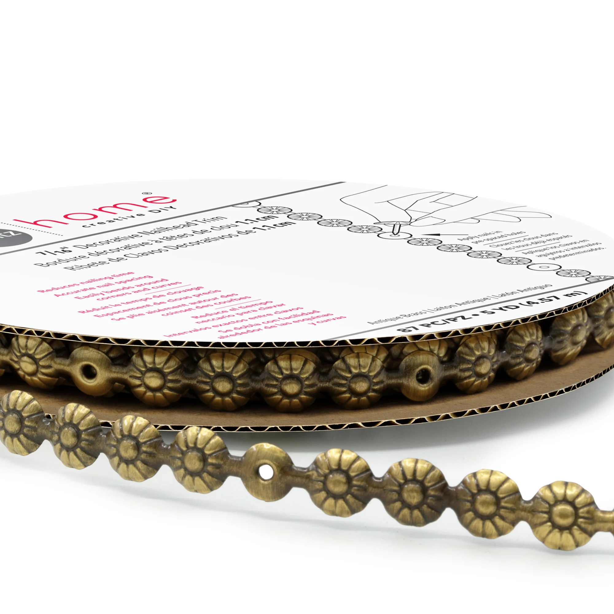 7/16" Decorative Daisy Nailhead Trim, Antique Brass, 5 yd - Image 2