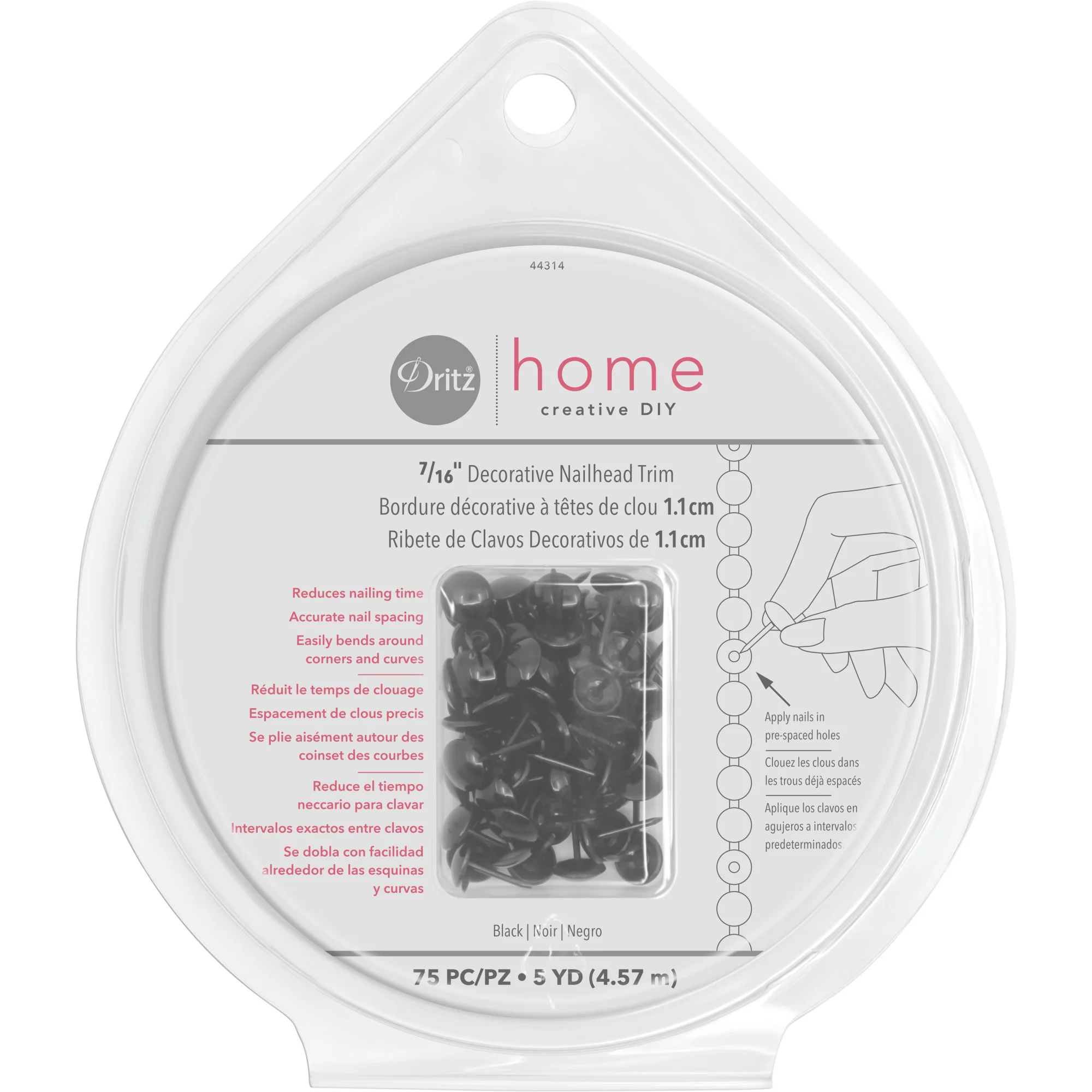 7/16" Decorative Nailhead Trim, Black, 75 pc