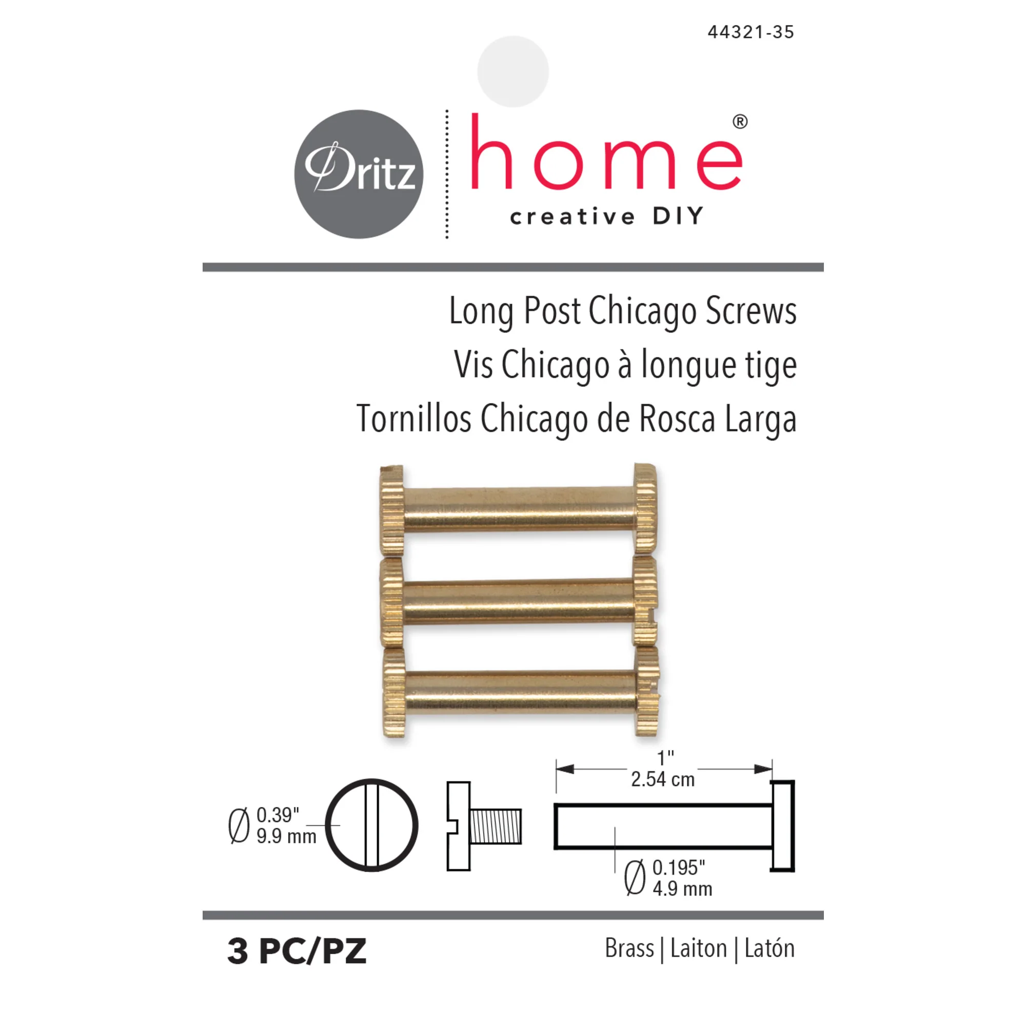 Long Post Chicago Screws, Brass, 3 pc