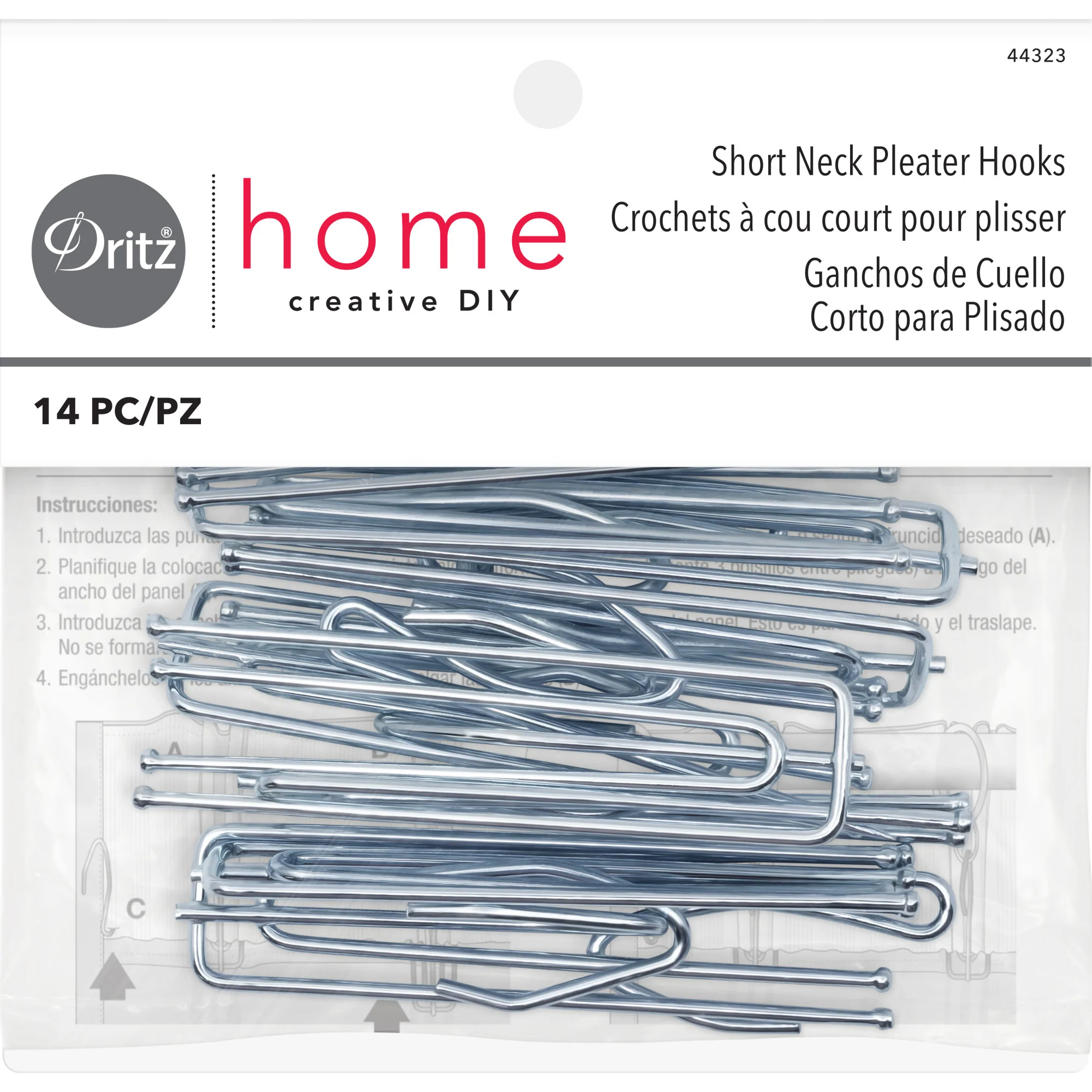 Short Neck Pleater Hooks, Silver, 14 pc