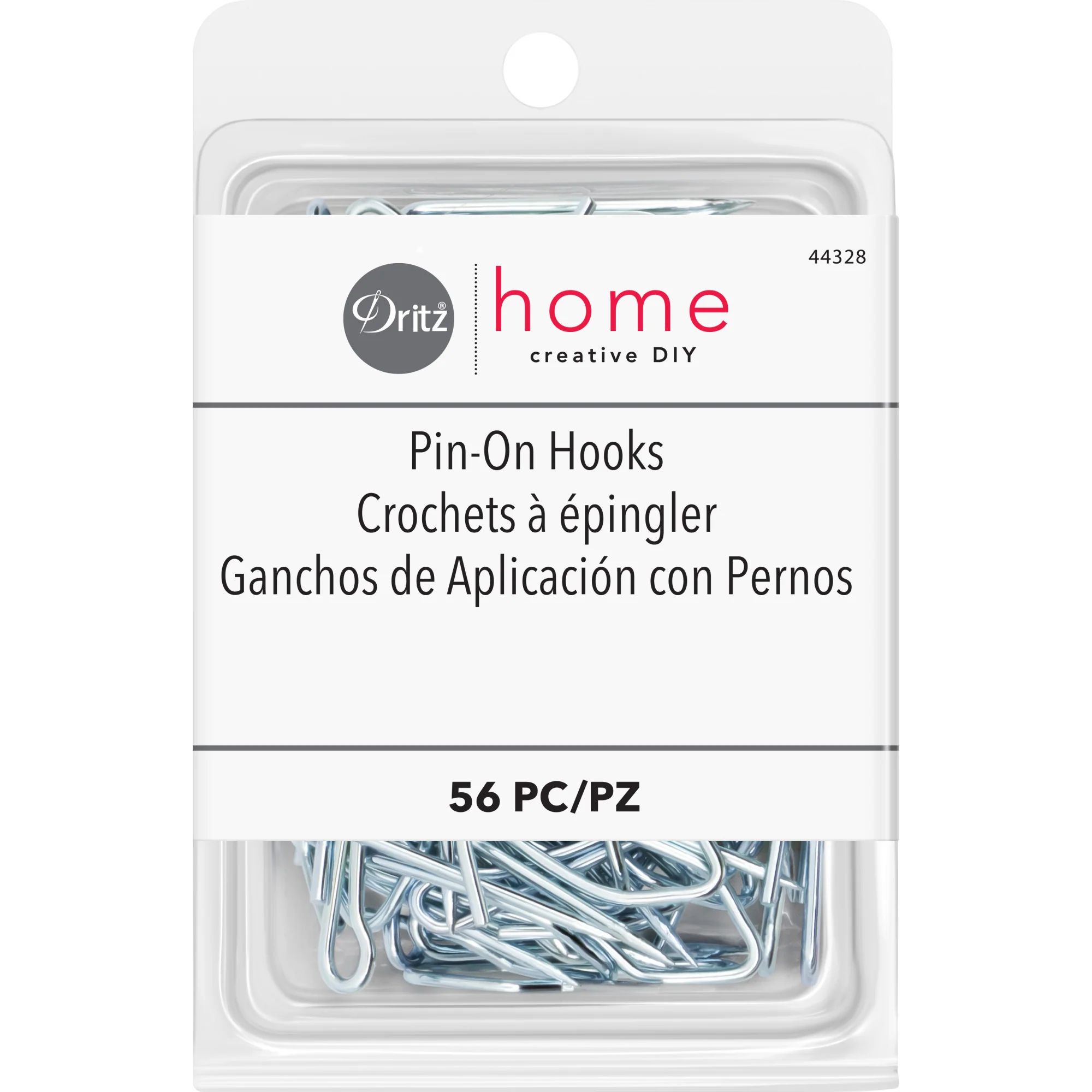 Pin-On Hooks, Silver, 56 pc