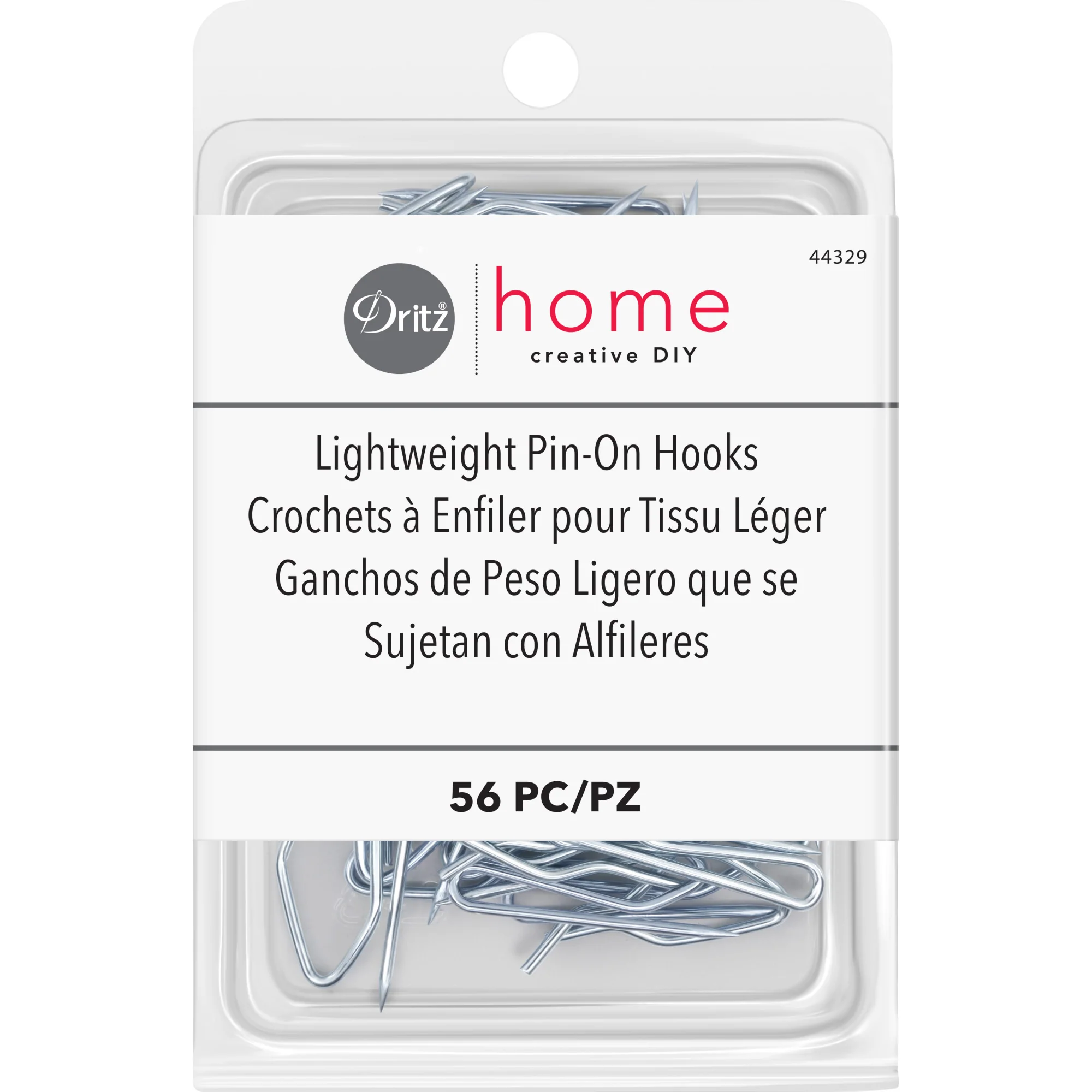 Lightweight Pin-On Hooks, Silver, 56 pc