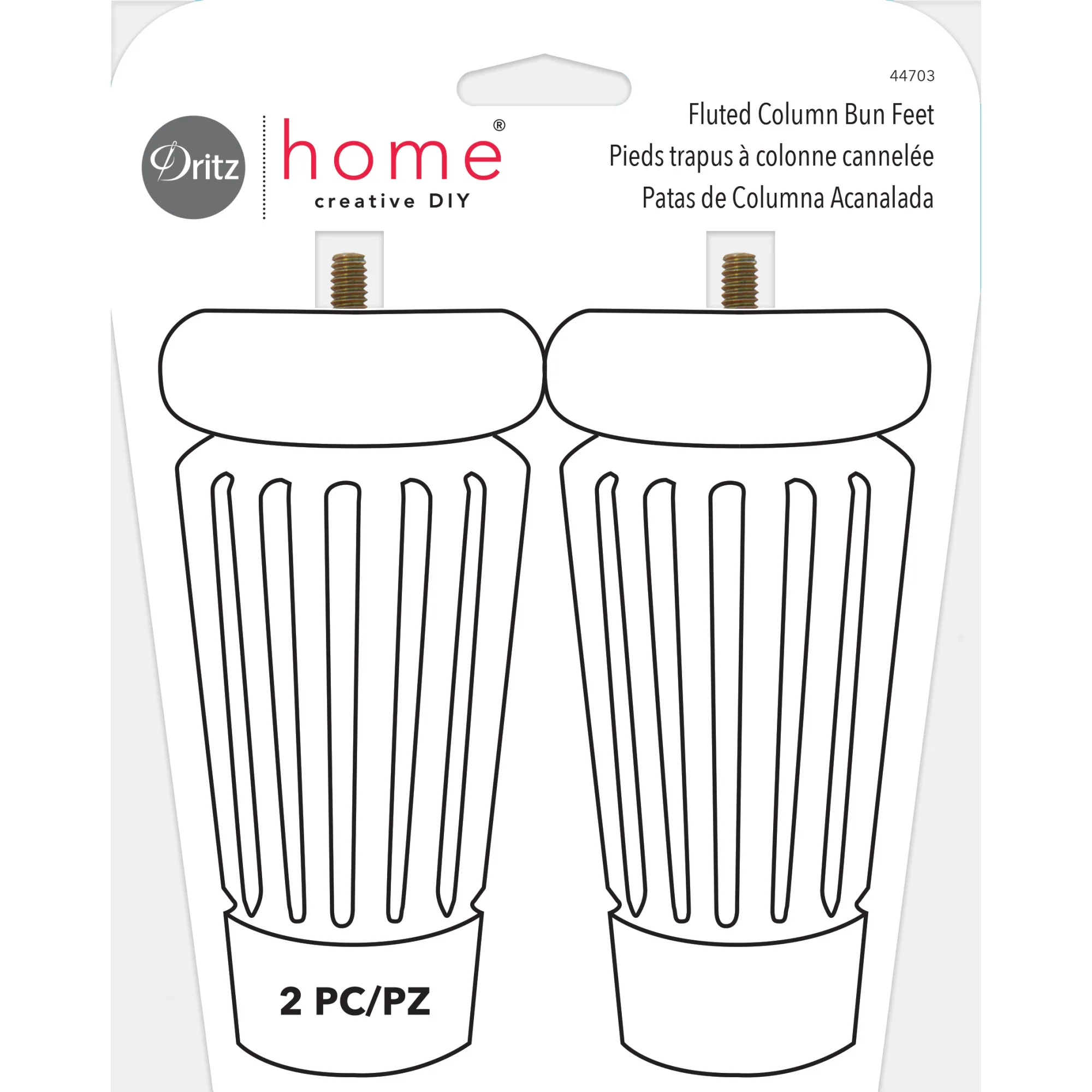 Fluted Column Bun Feet, Natural, 2 pc