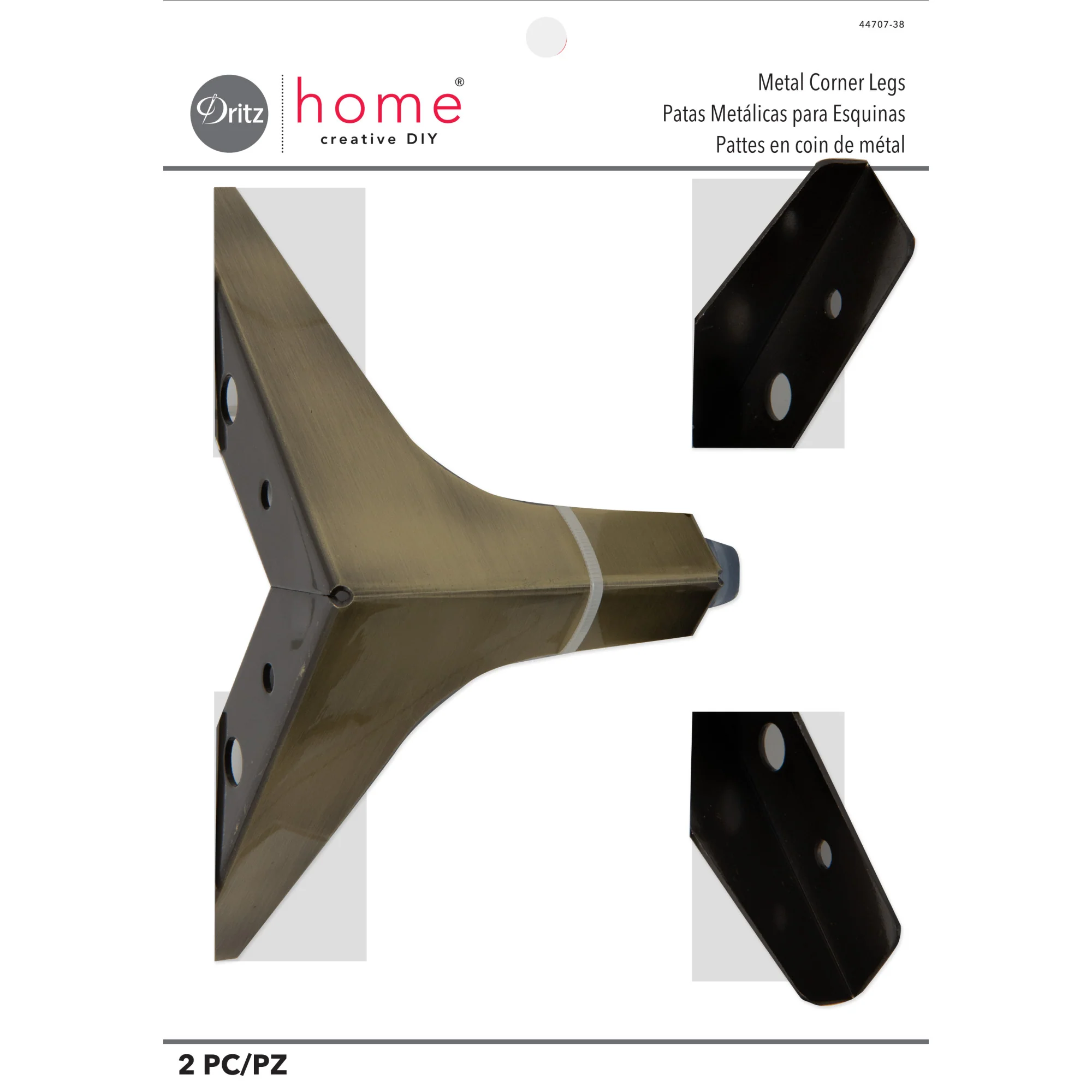 Metal Corner Legs, Antique Brass, 2 pc