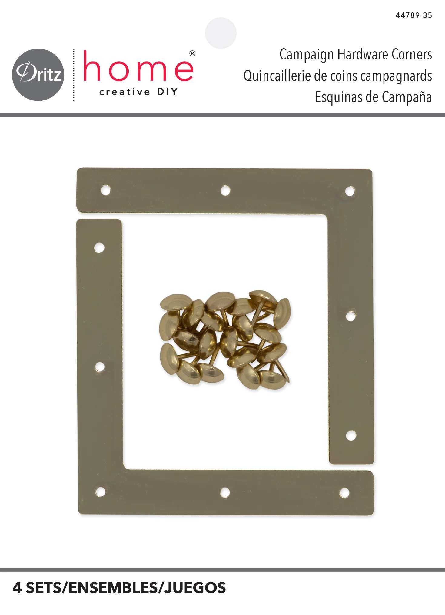 Smooth Campaign Hardware Corners, Large, Brass, 4 pc