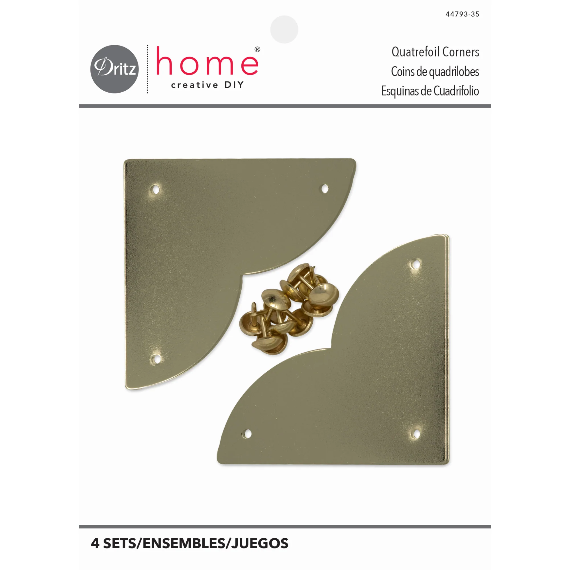 Smooth Quatrefoil Corners, Large, Brass, 4 pc