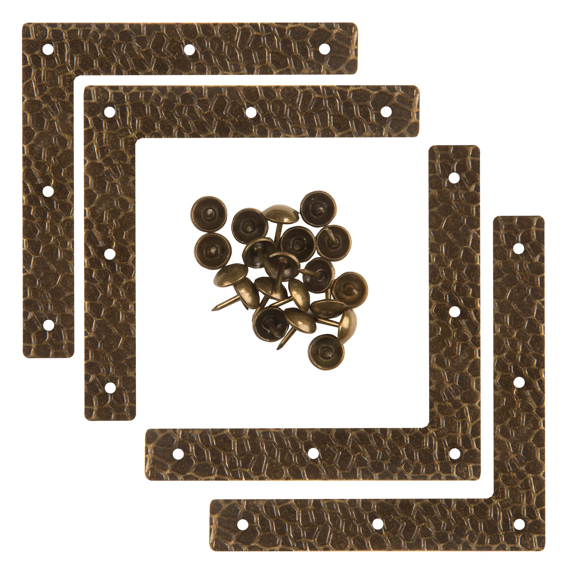 Textured Campaign Corners, Large, Antique Brass, 4 pc - Image 2
