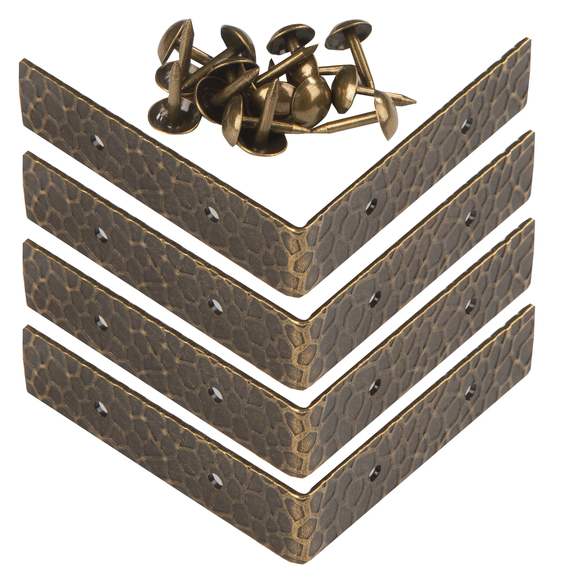 Textured Right Angle Corners, Large, Antique Brass, 4 pc - Image 2