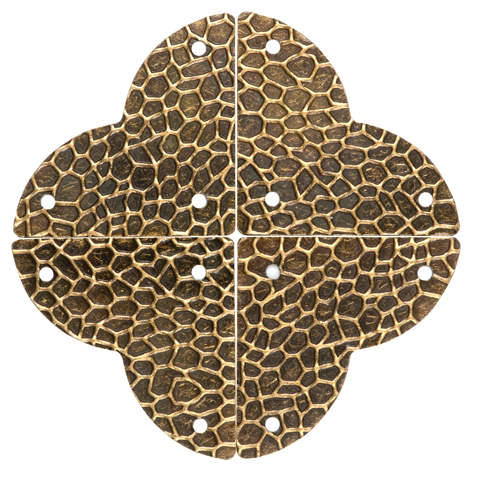 Textured Quatrefoil Corners, Small, Antique Brass, 4pc - Image 2